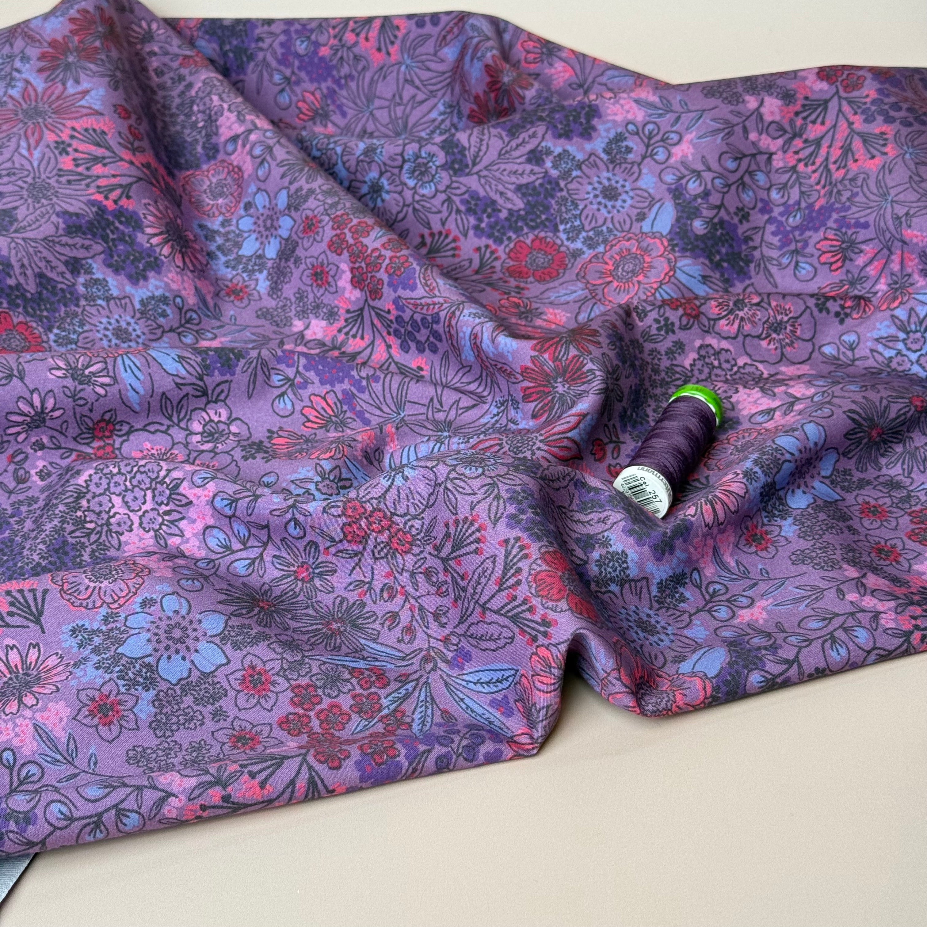 Meadow Flowers Mauve Fine Cotton Poplin Fabric