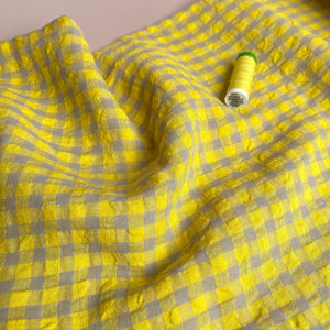 Deadstock Yarn Dyed Pure Linen Gingham in Buttercup Yellow