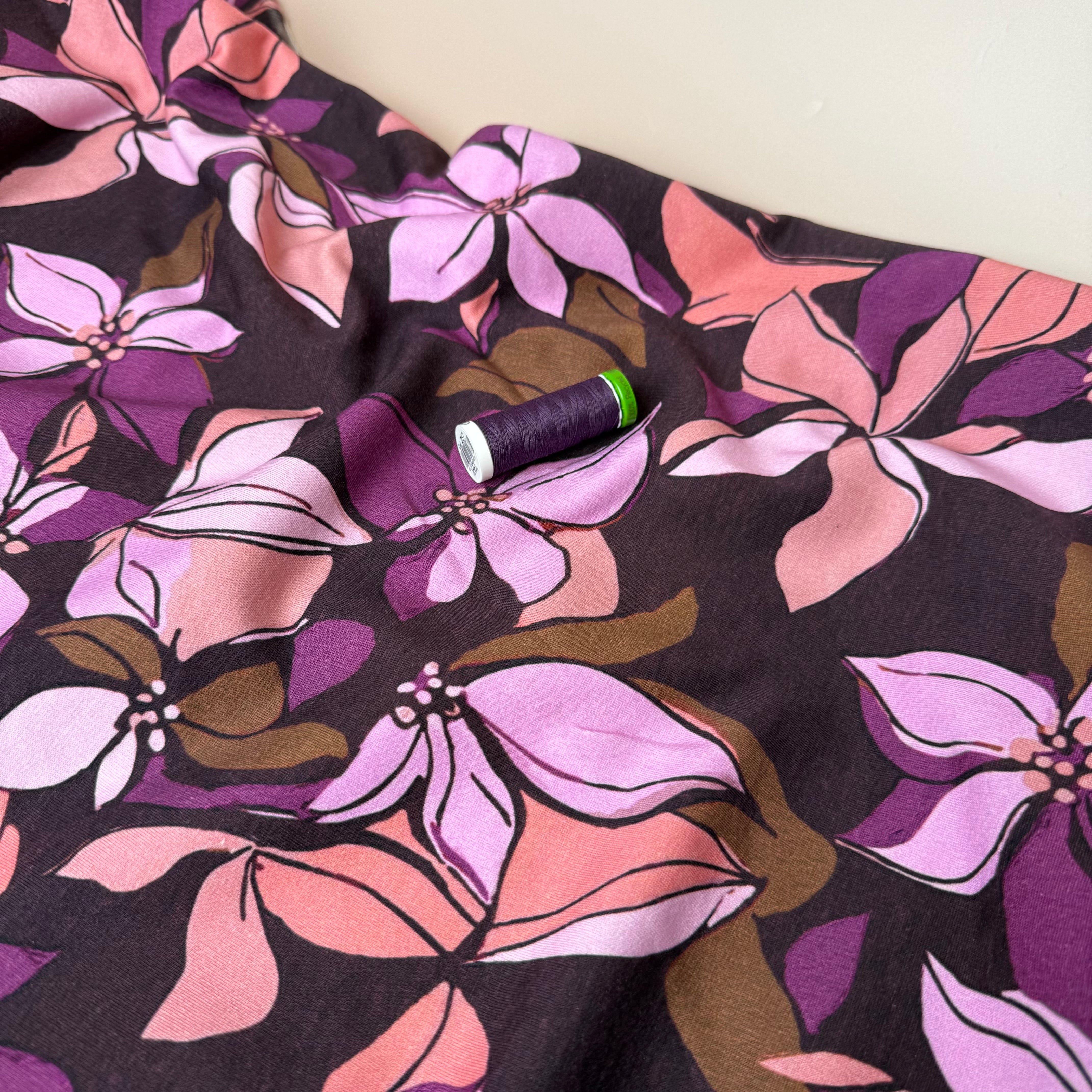 Lilies on Bordeaux Peach Soft Cotton Sweat-shirting Fabric