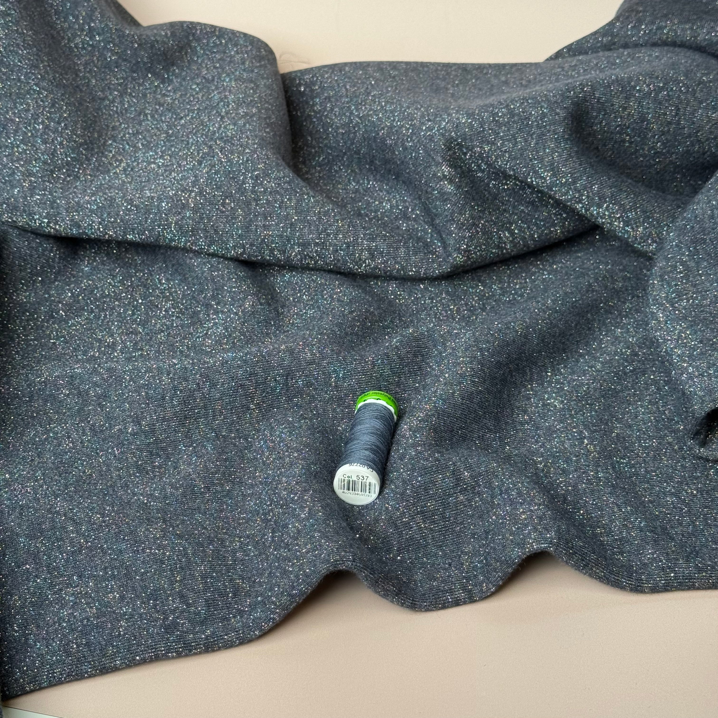Sparkle Dark Navy Cotton Sweat-Shirting with Lurex
