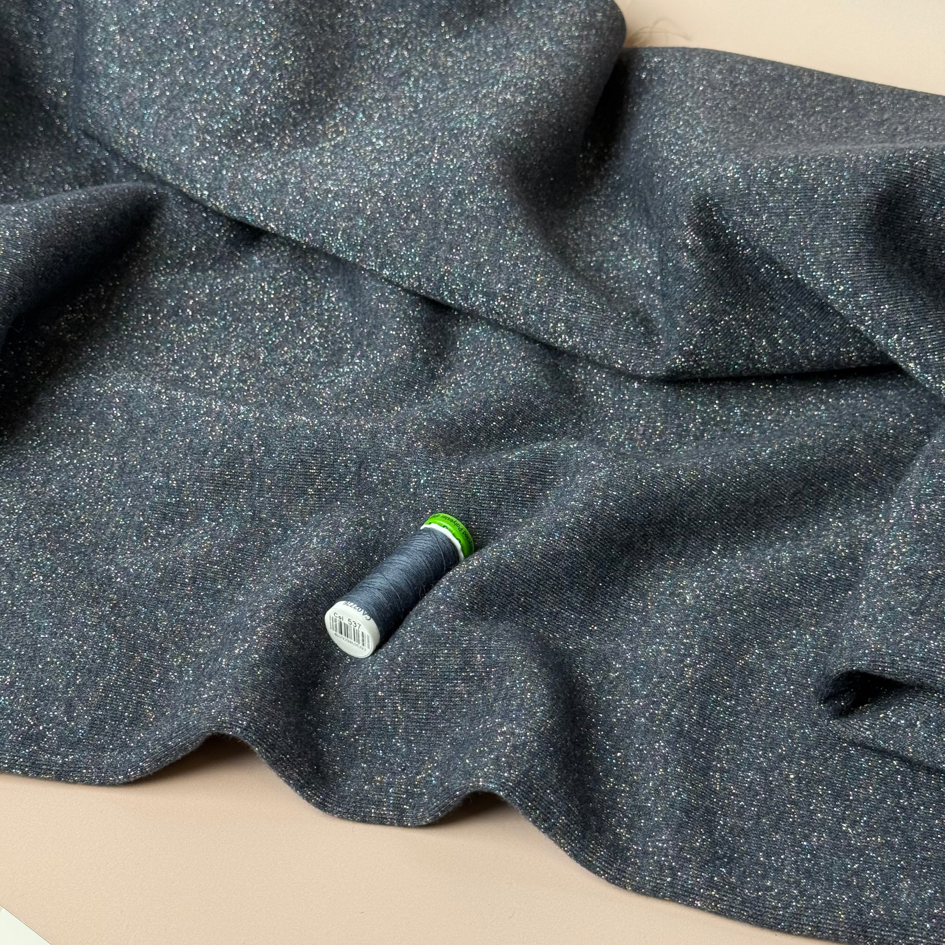 Sparkle Dark Navy Cotton Sweat-Shirting with Lurex
