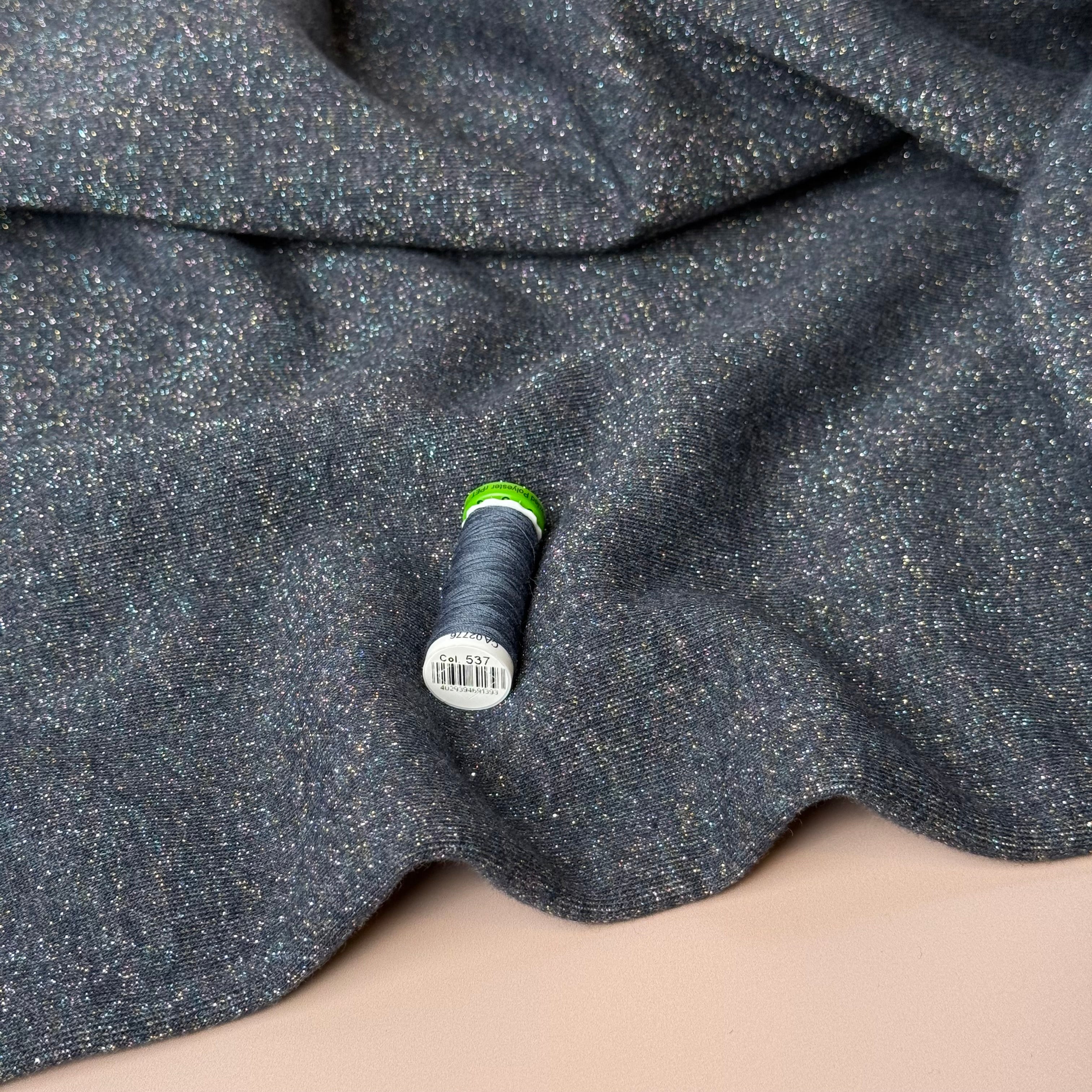 Sparkle Dark Navy Cotton Sweat-Shirting with Lurex