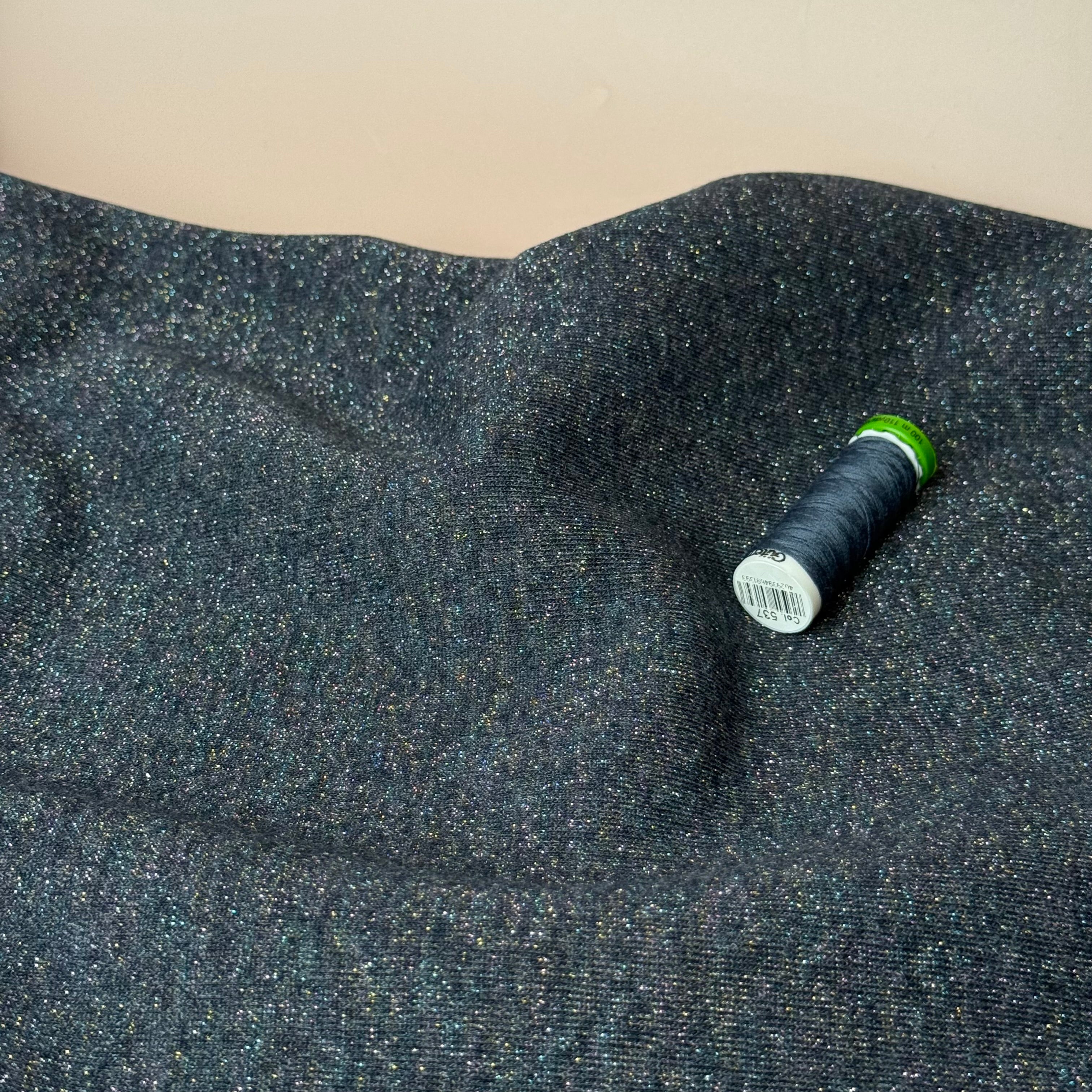 Sparkle Dark Navy Cotton Sweat-Shirting with Lurex