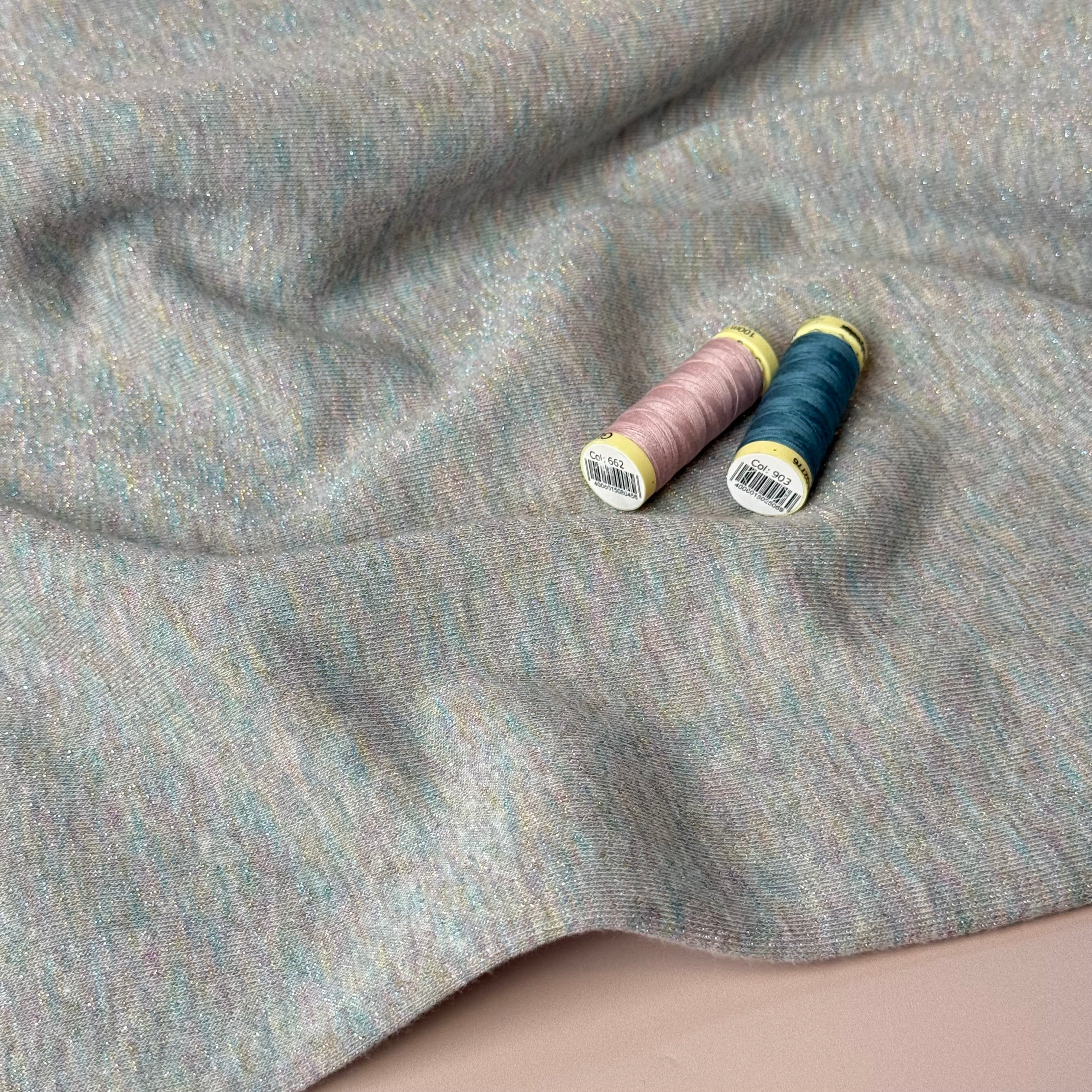 Sparkle Grey Melange Cotton Sweat-Shirting with Rainbow Lurex