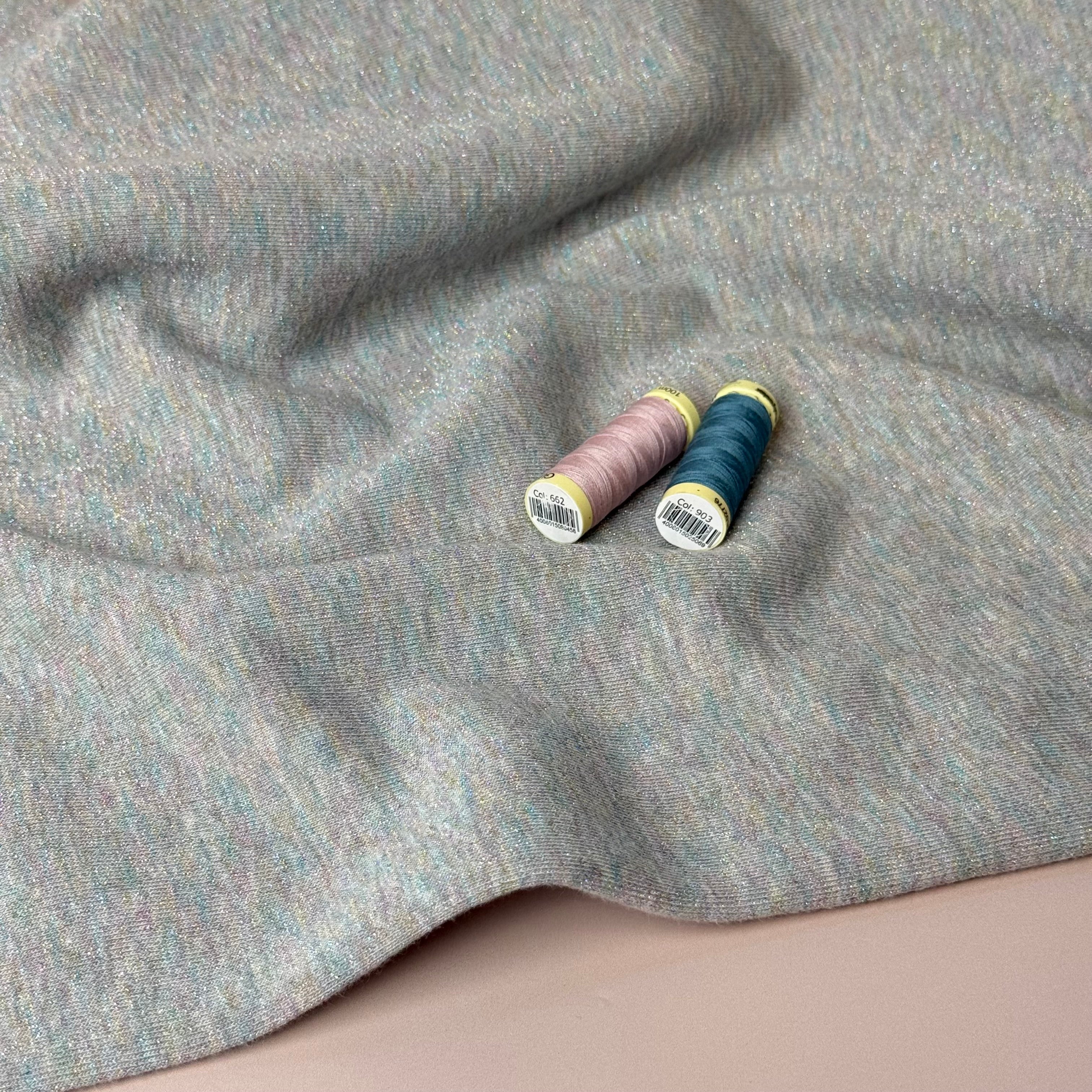 Sparkle Grey Melange Cotton Sweat-Shirting with Rainbow Lurex