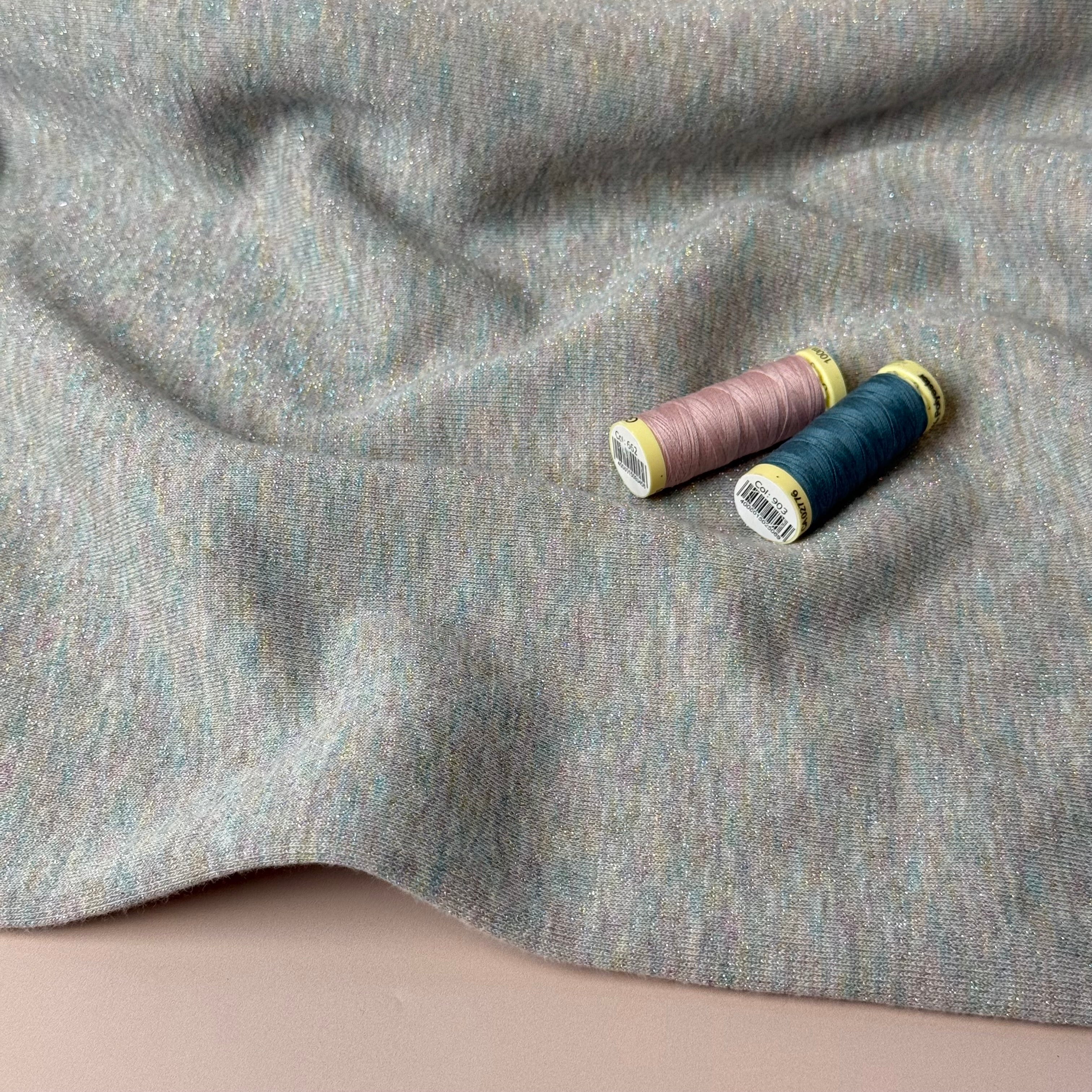 Sparkle Grey Melange Cotton Sweat-Shirting with Rainbow Lurex