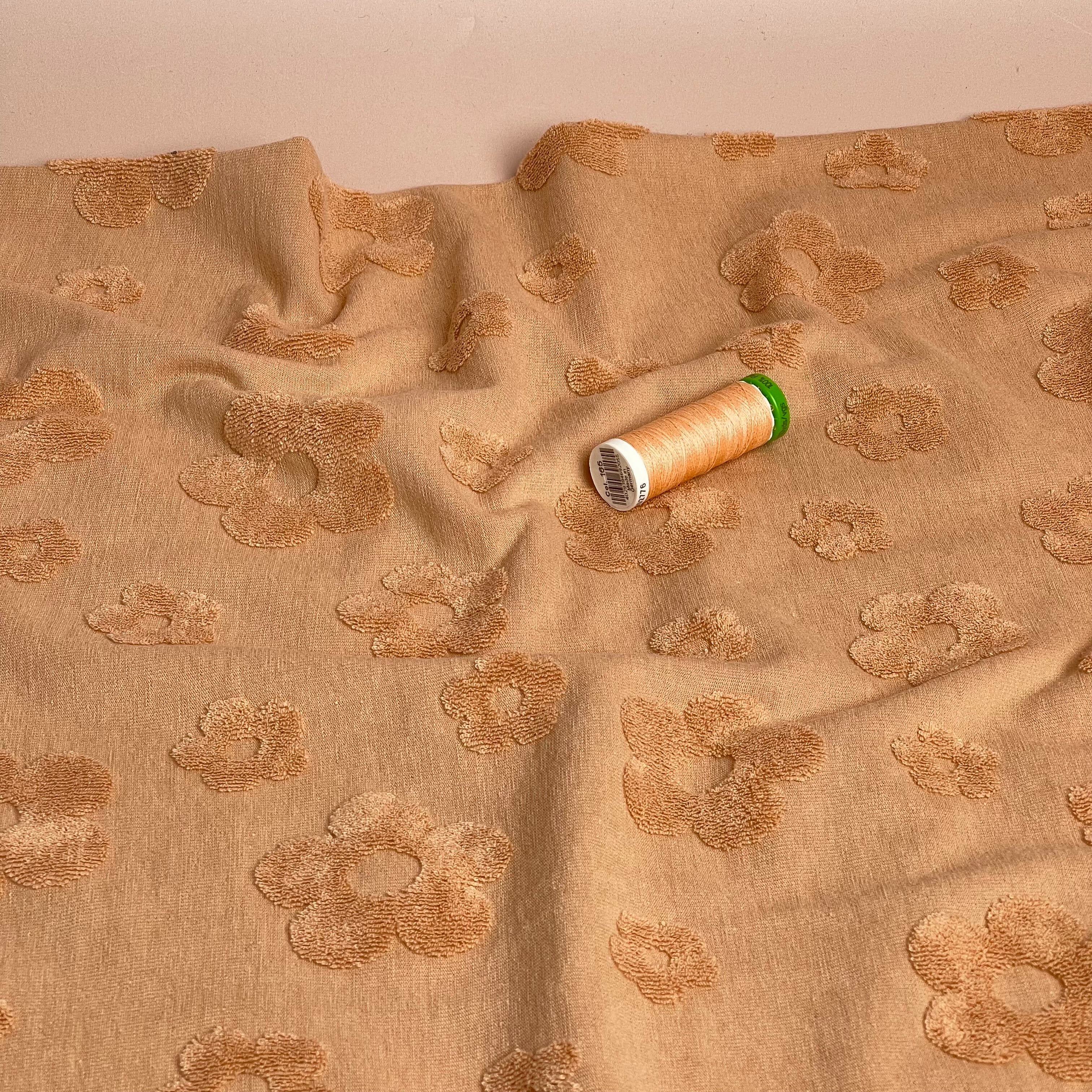 Cute Flowers Cotton Towelling Jacquard in Dusky Salmon