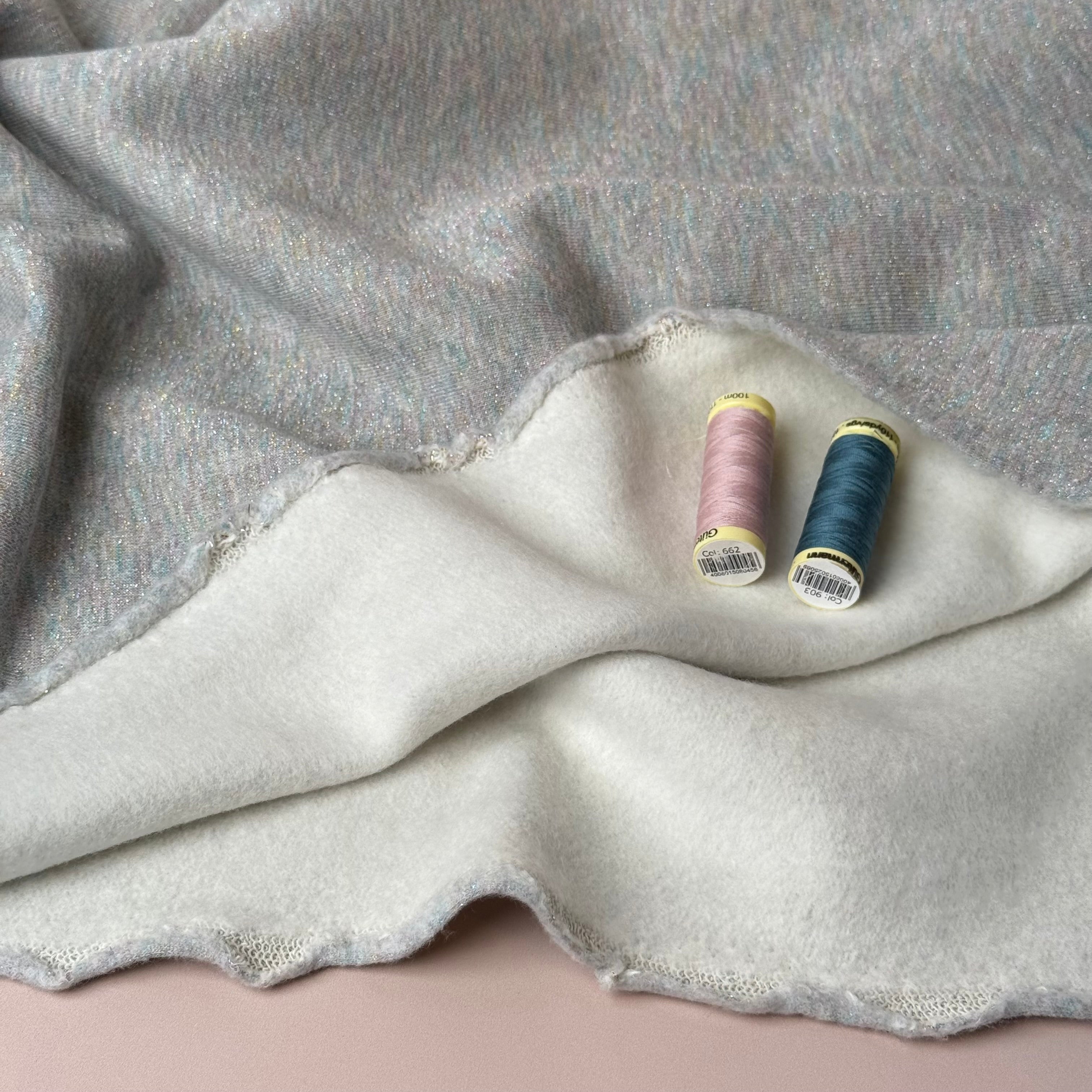 Sparkle Grey Melange Cotton Sweat-Shirting with Rainbow Lurex
