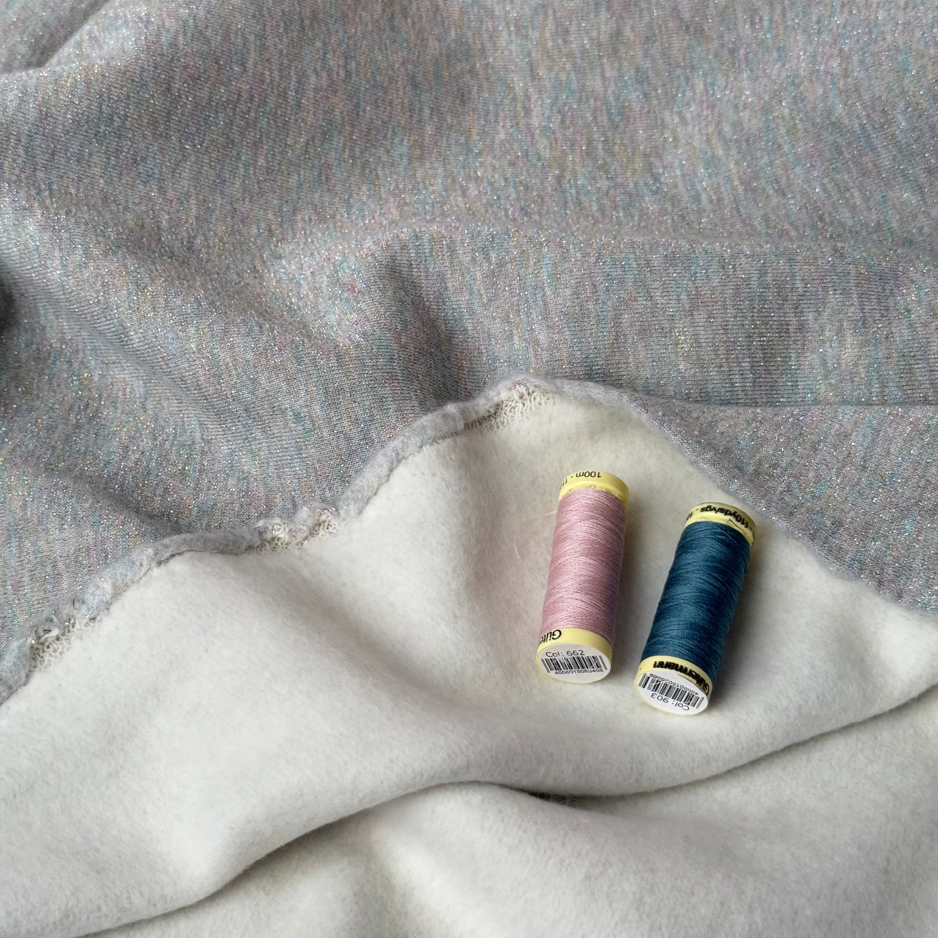 Sparkle Grey Melange Cotton Sweat-Shirting with Rainbow Lurex