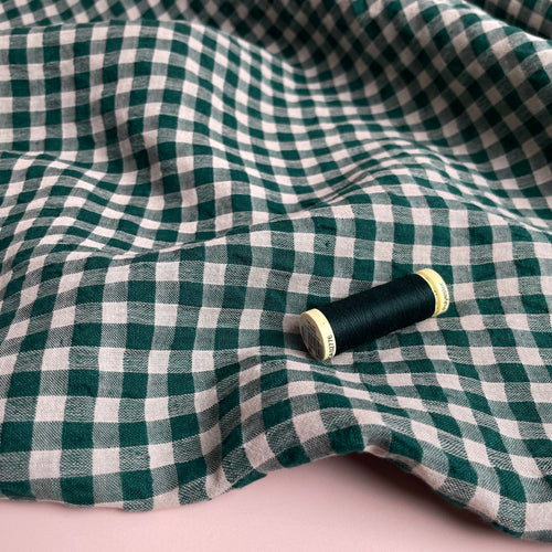 Yarn Dyed Pure Linen Gingham in Green