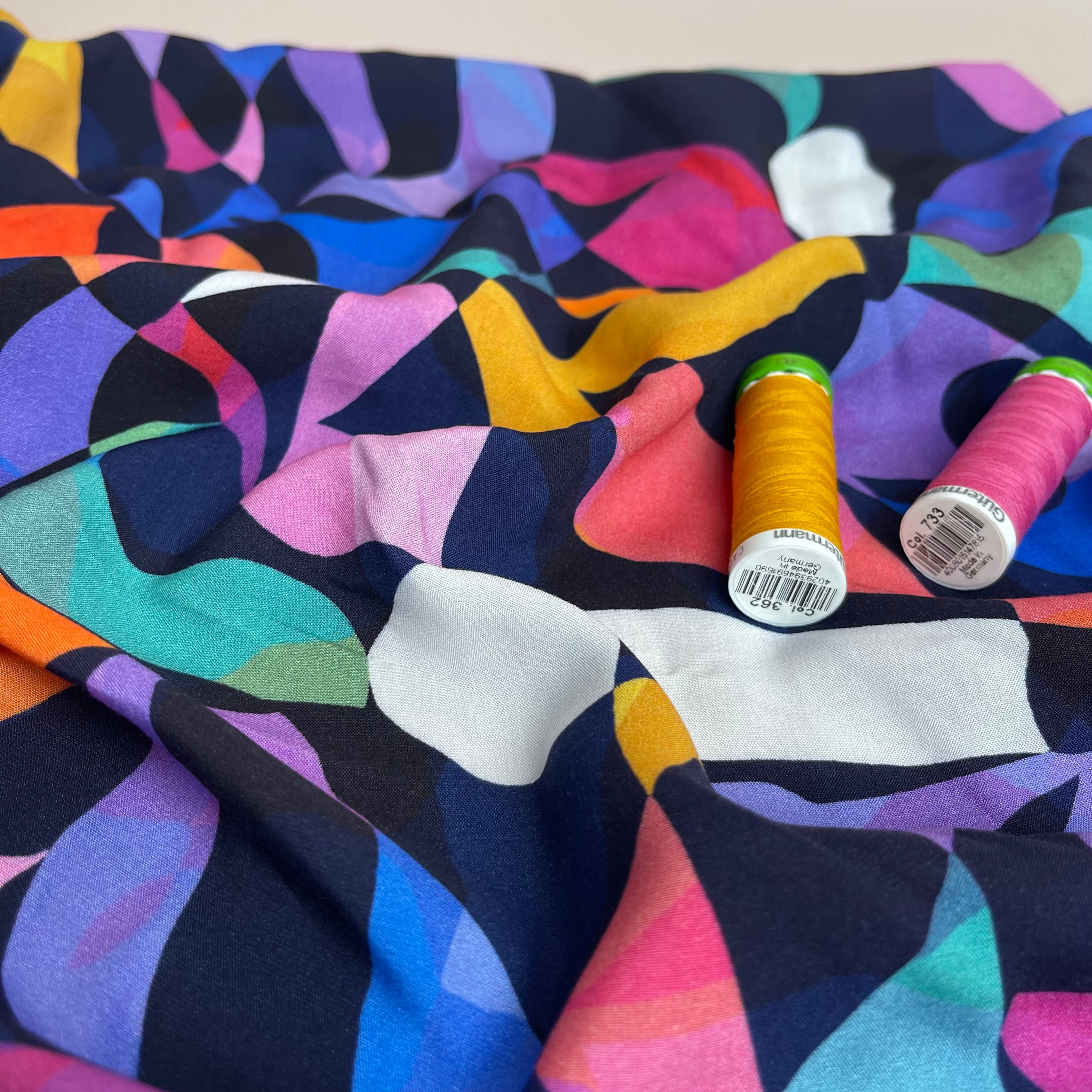 Make an Outfit Colour Bundle - Rainbow Leaves Navy Viscose with Vintage Cotton