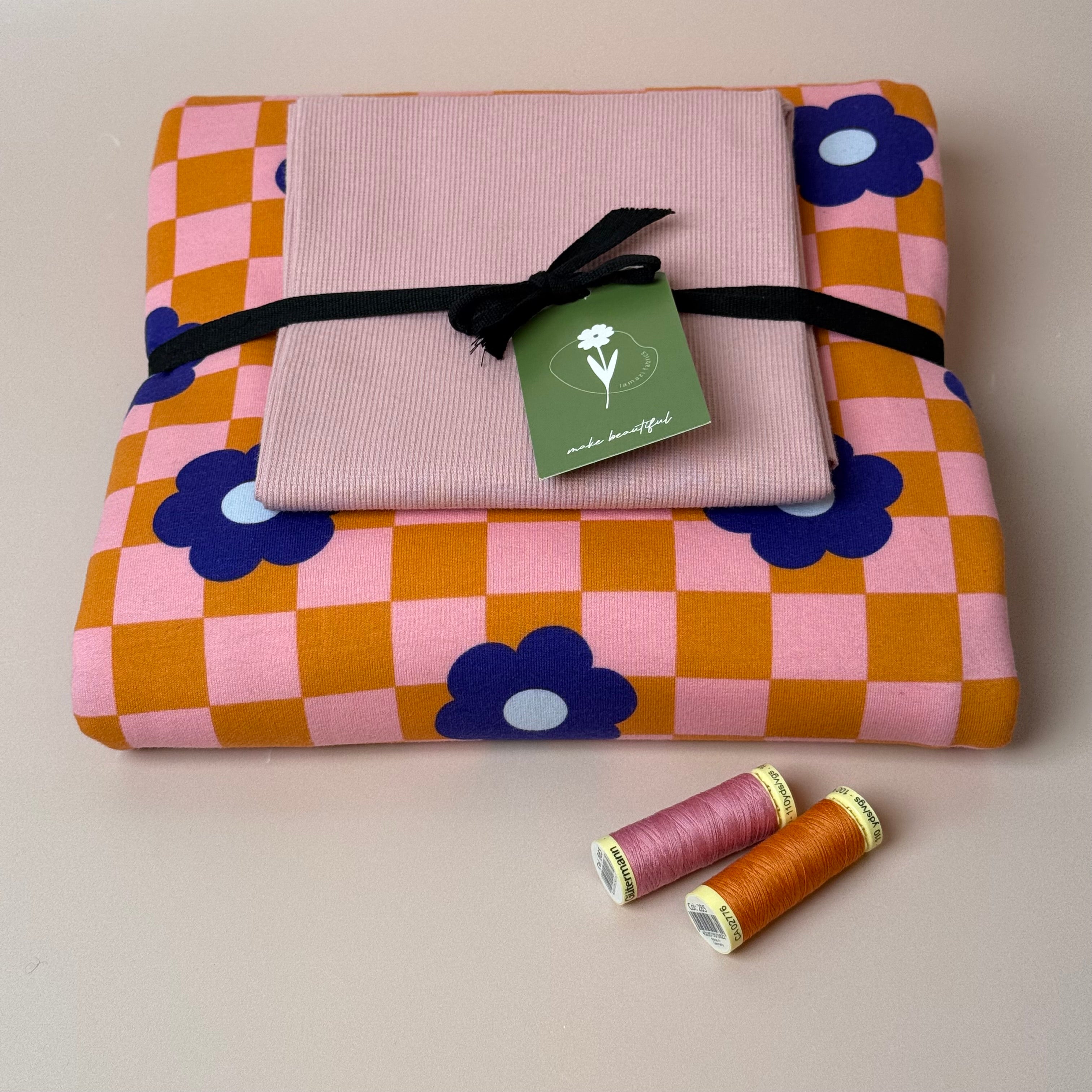 Colour Bundles - Gingham Flowers Pink Sweatshirt & Ribbing