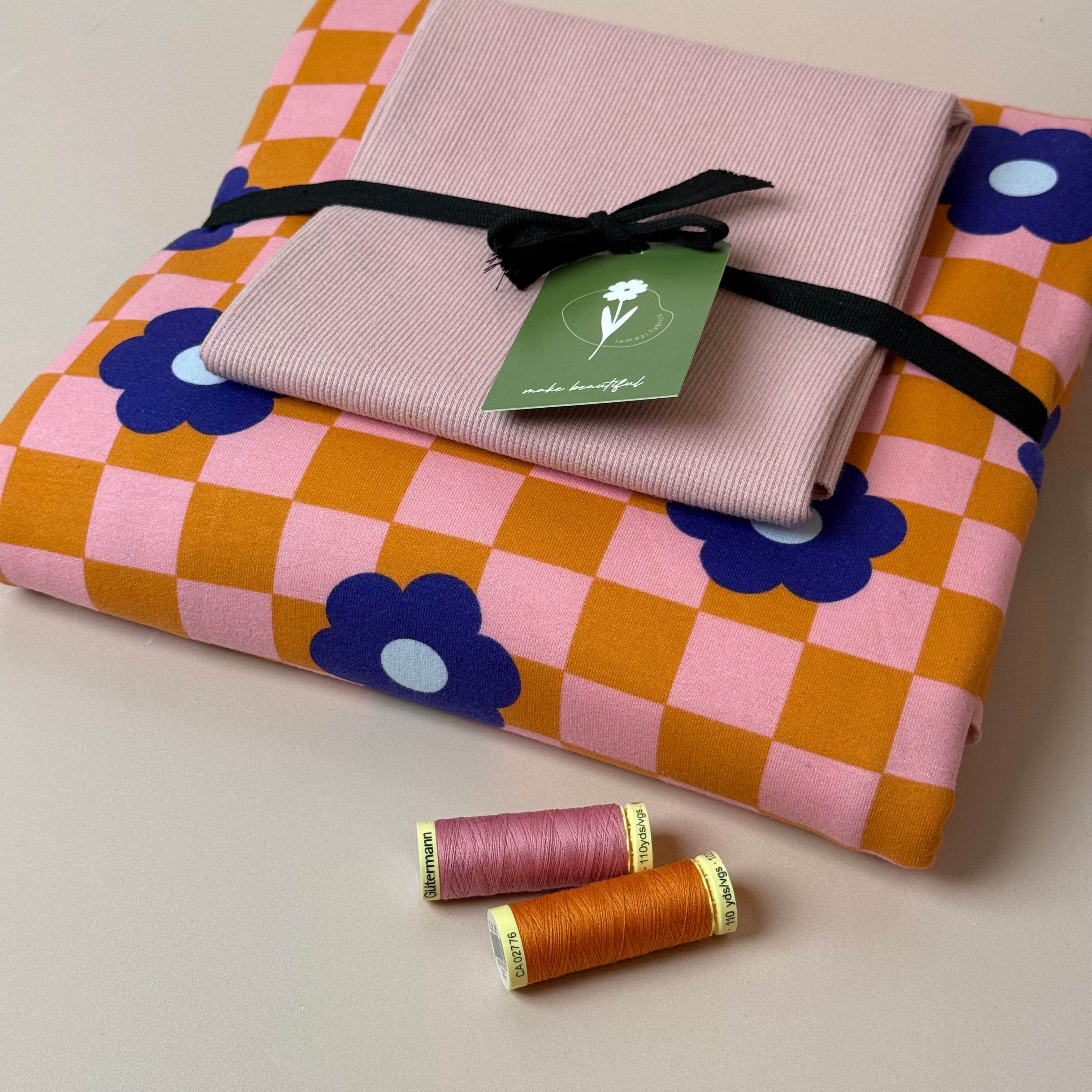 Colour Bundles - Gingham Flowers Pink Sweatshirt & Ribbing