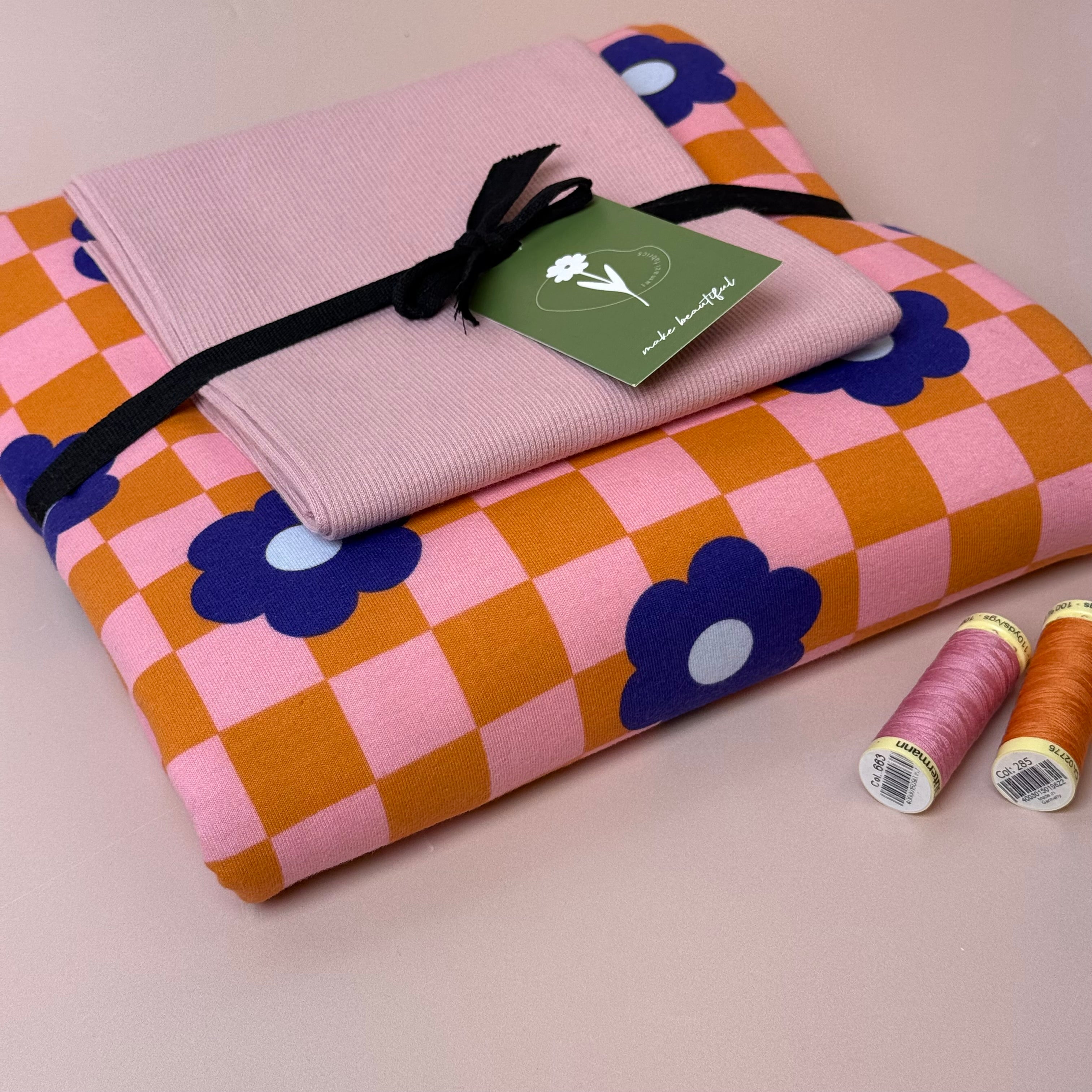 Colour Bundles - Gingham Flowers Pink Sweatshirt & Ribbing