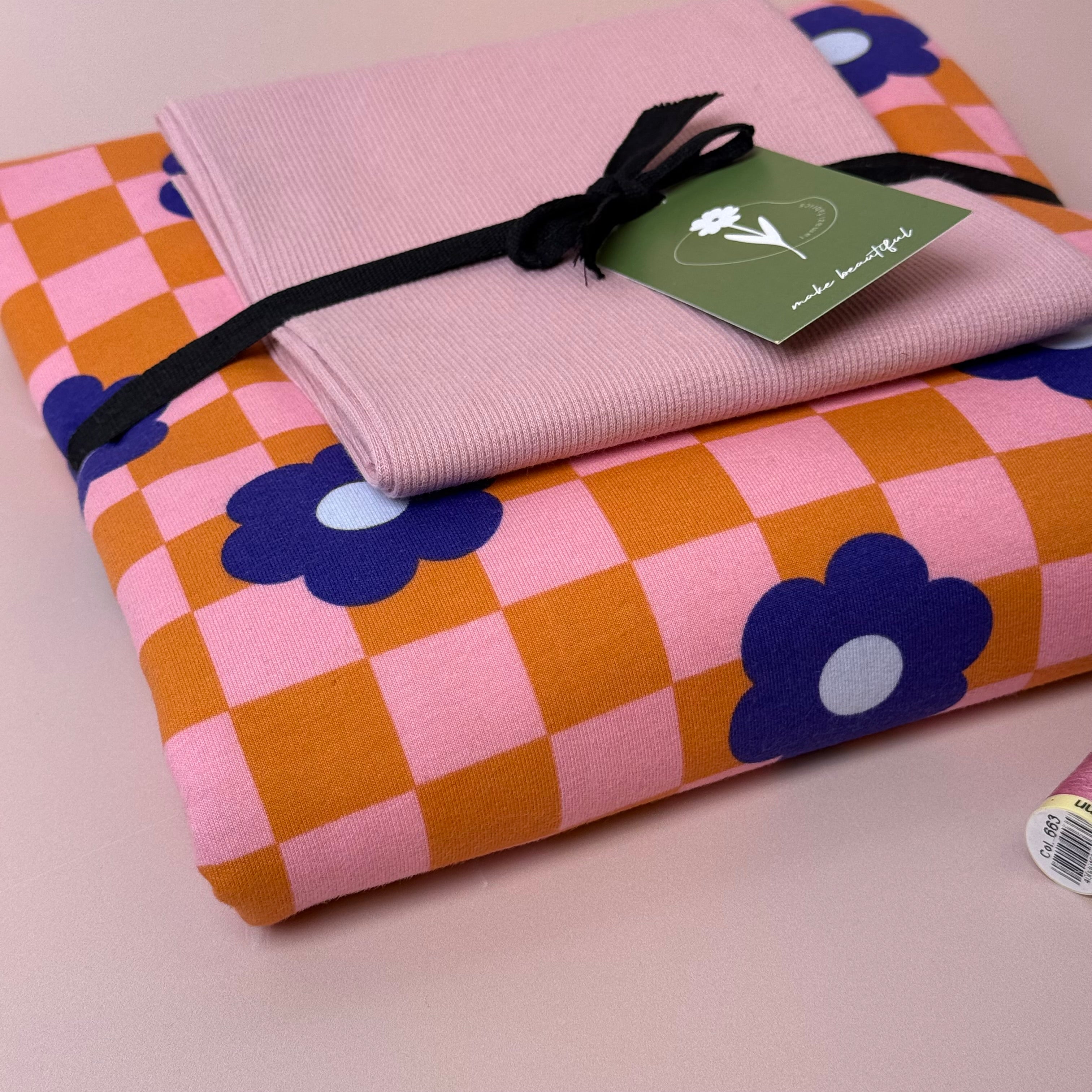 Colour Bundles - Gingham Flowers Pink Sweatshirt & Ribbing