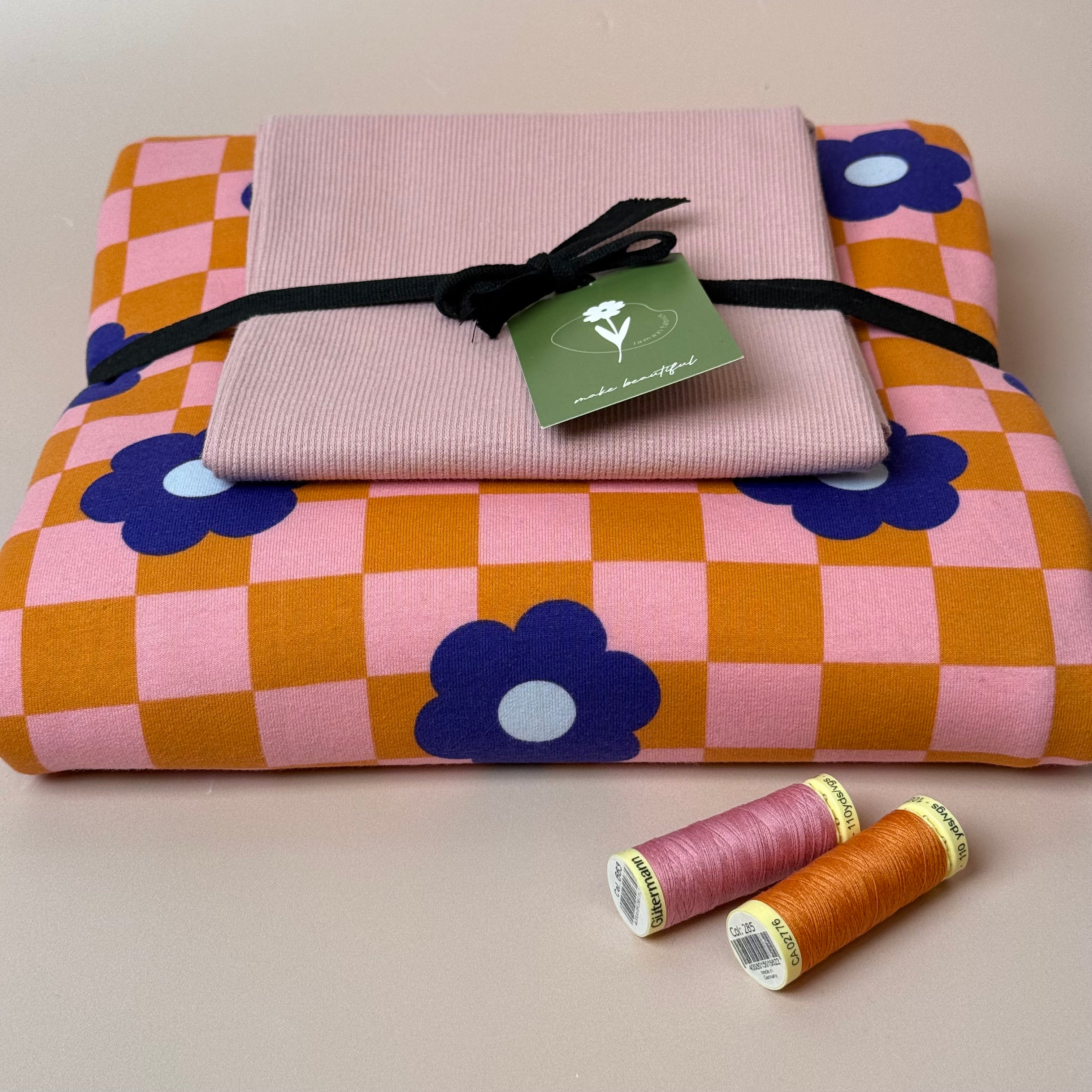 Colour Bundles - Gingham Flowers Pink Sweatshirt & Ribbing