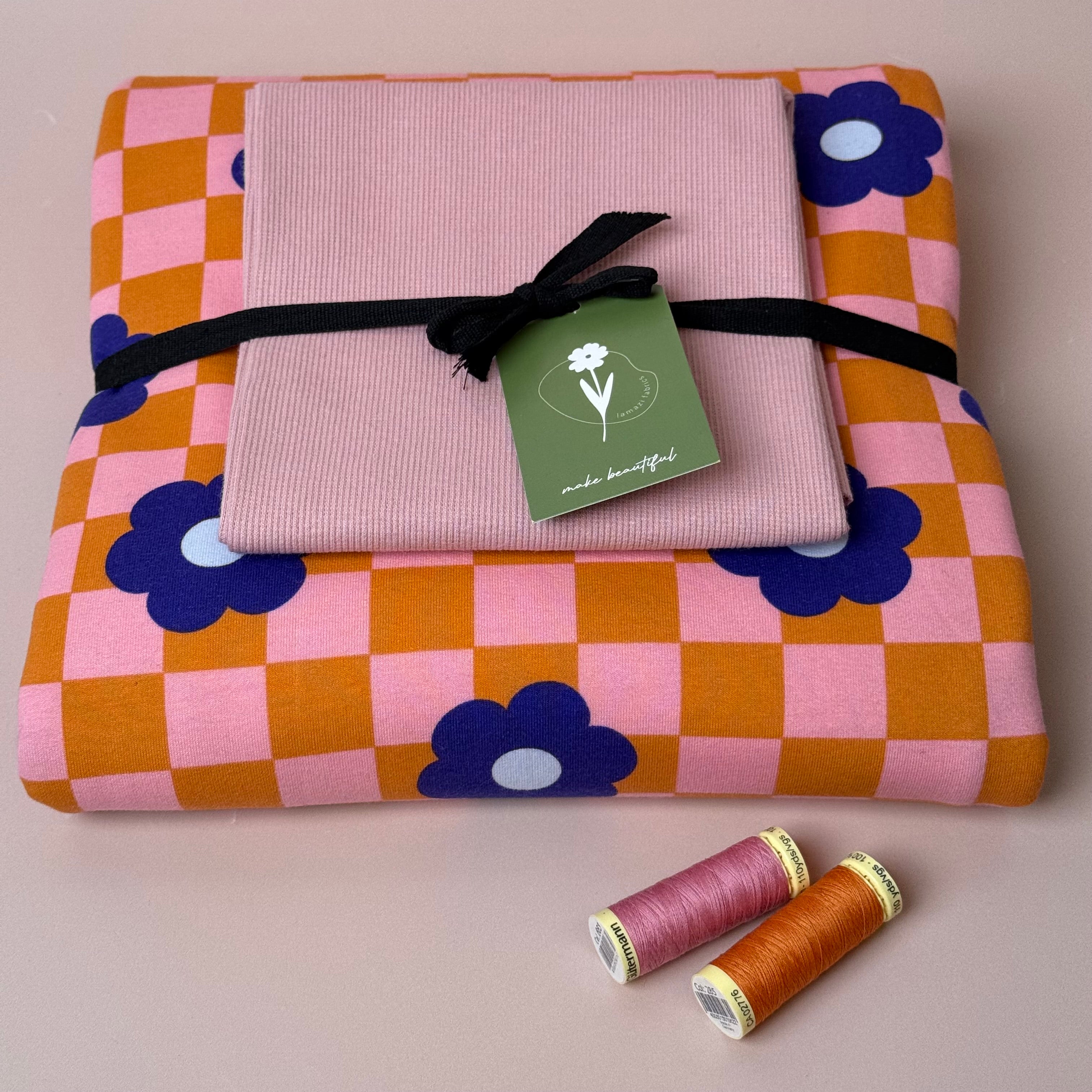 Colour Bundles - Gingham Flowers Pink Sweatshirt & Ribbing