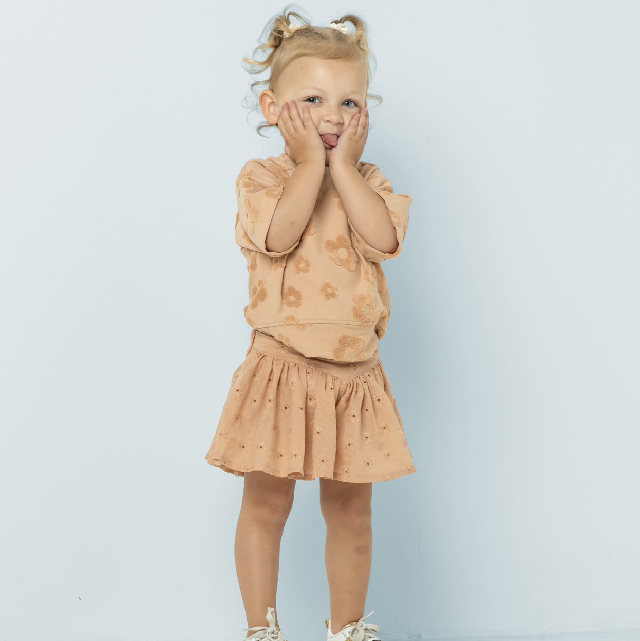 Cute Flowers Cotton Towelling Jacquard in Dusky Salmon