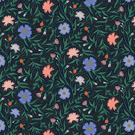 Rifle Paper Co - Aster Navy Metallic Cotton from Vintage Garden