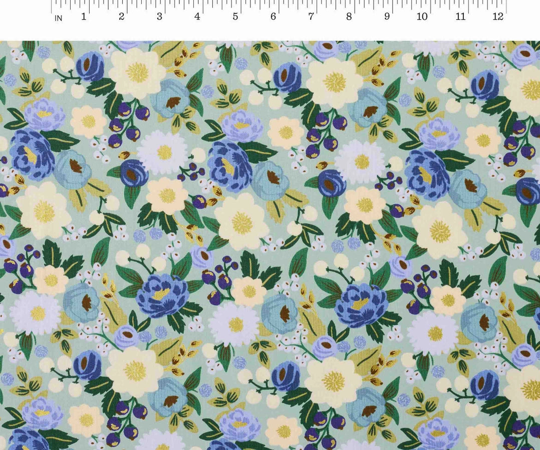 Rifle Paper Co - Vintage Blossom Mint Metallic Cotton from Vintage Garden