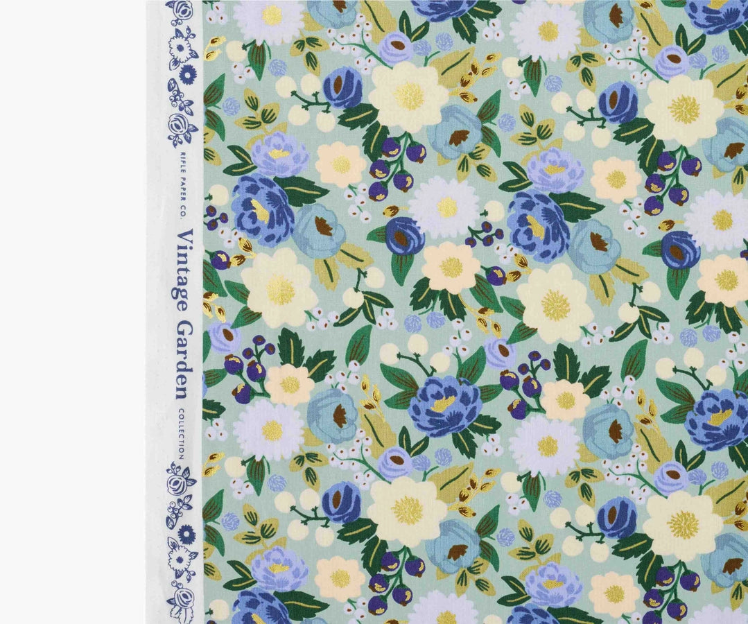 Rifle Paper Co - Vintage Blossom Mint Metallic Cotton from Vintage Garden