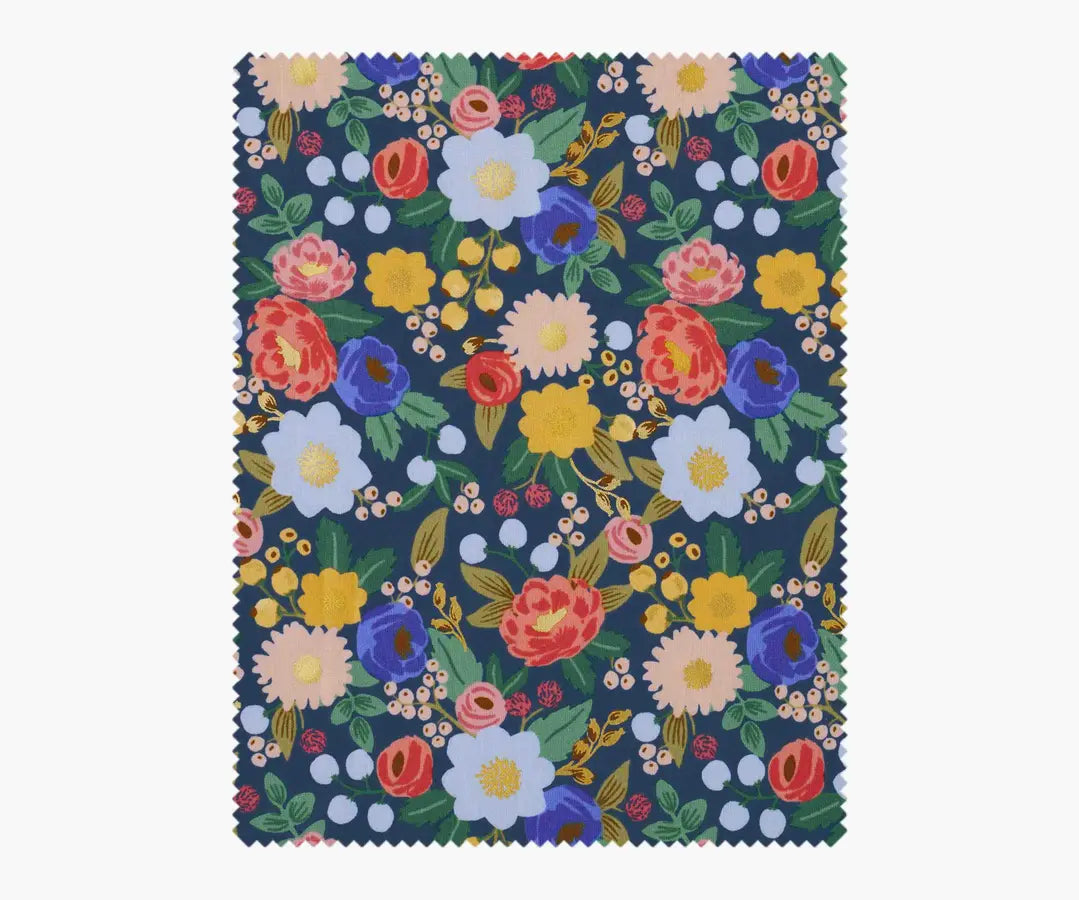 Rifle Paper Co - Vintage Blossom Blue Metallic Cotton from Vintage Garden