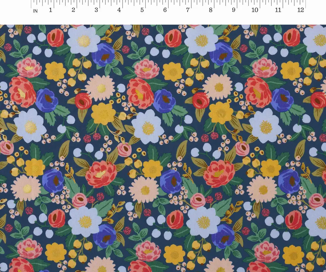 Rifle Paper Co - Vintage Blossom Blue Metallic Cotton from Vintage Garden