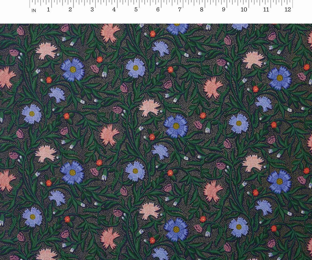 Rifle Paper Co - Aster Navy Metallic Cotton from Vintage Garden