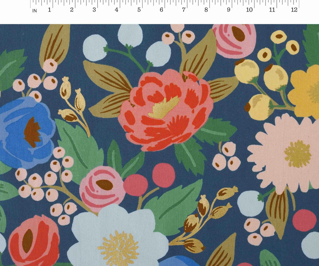 Rifle Paper Co - Vintage Blossom Blue Metallic Canvas from Vintage Garden