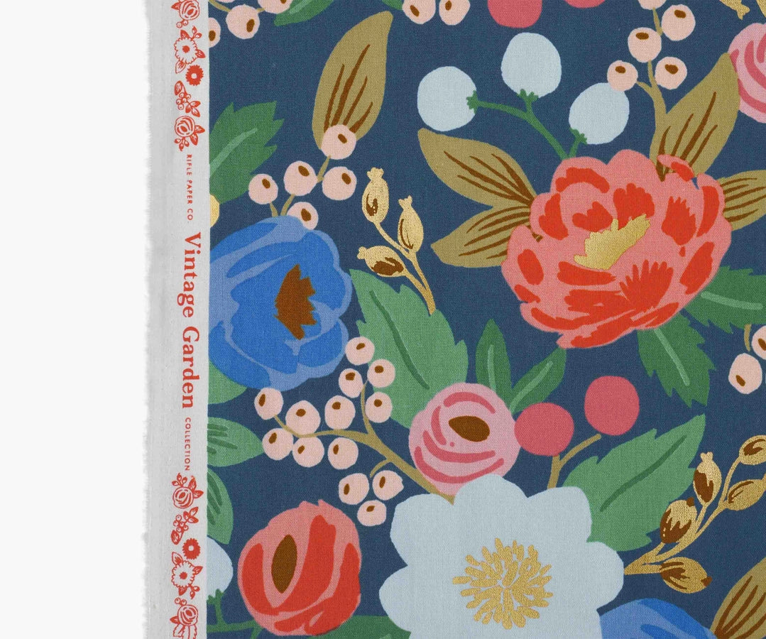 Rifle Paper Co - Vintage Blossom Blue Metallic Canvas from Vintage Garden