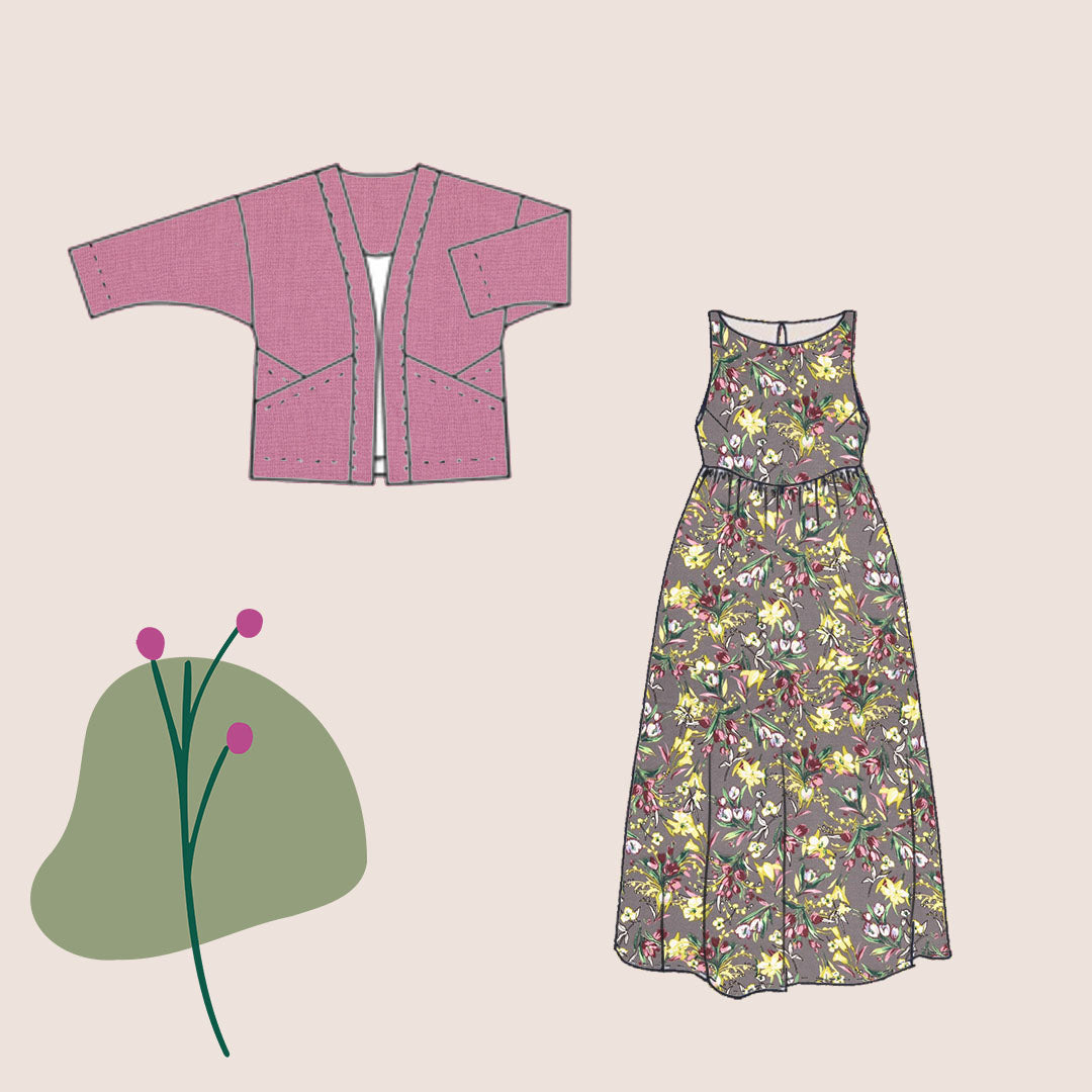 Make an Outfit - Floral Bouquet Viscose with Mauve Washed Cotton Bundle