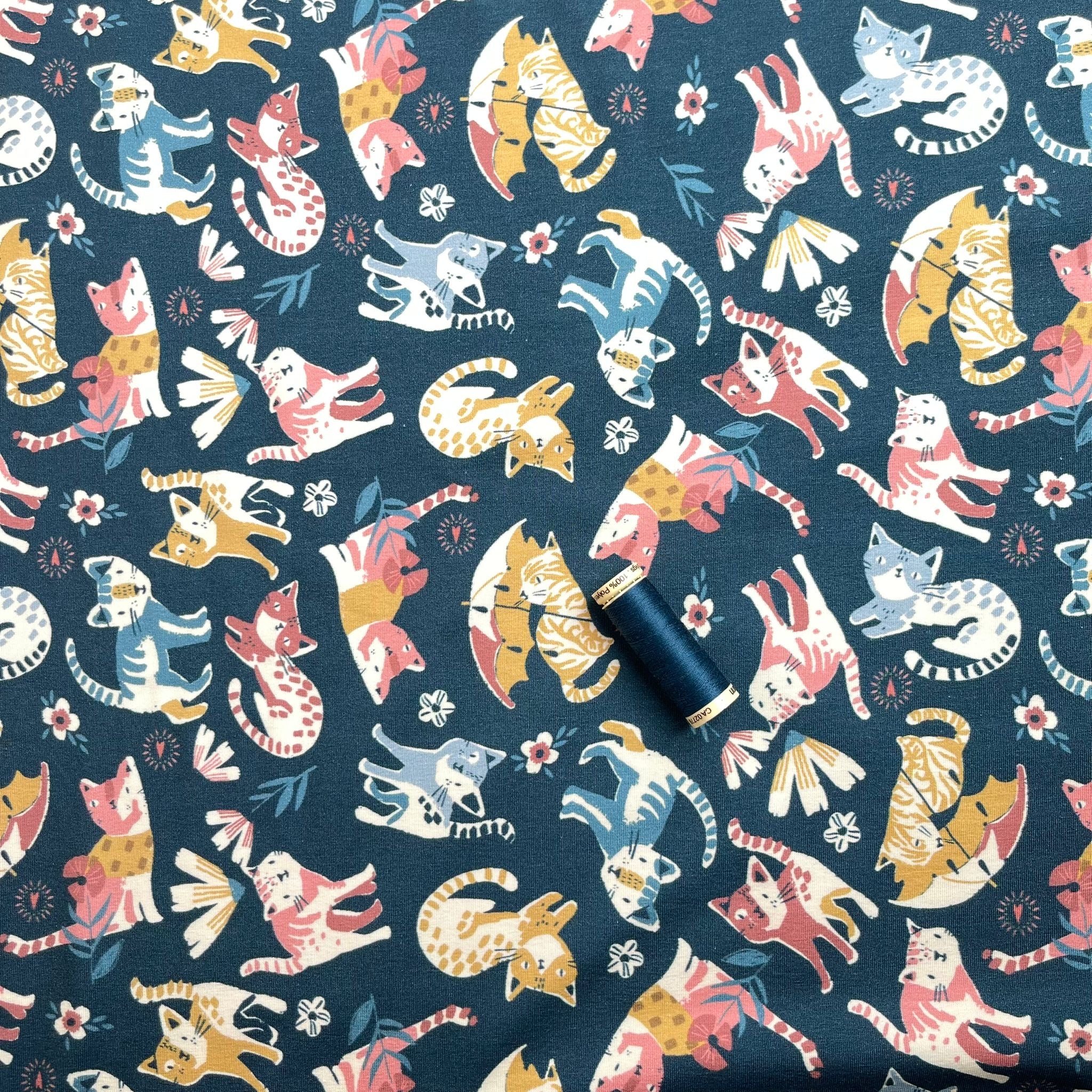 Make an Outfit Colour Bundle - Playful Cats and Dots Danish Cotton Jerseys with Sweat-shirting and Ribbing