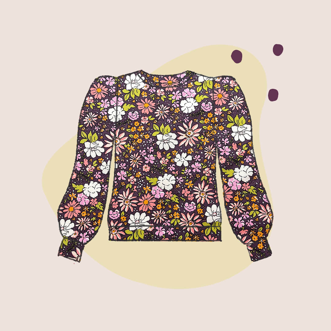 Graphic Meadow on Mauve Cotton French Terry