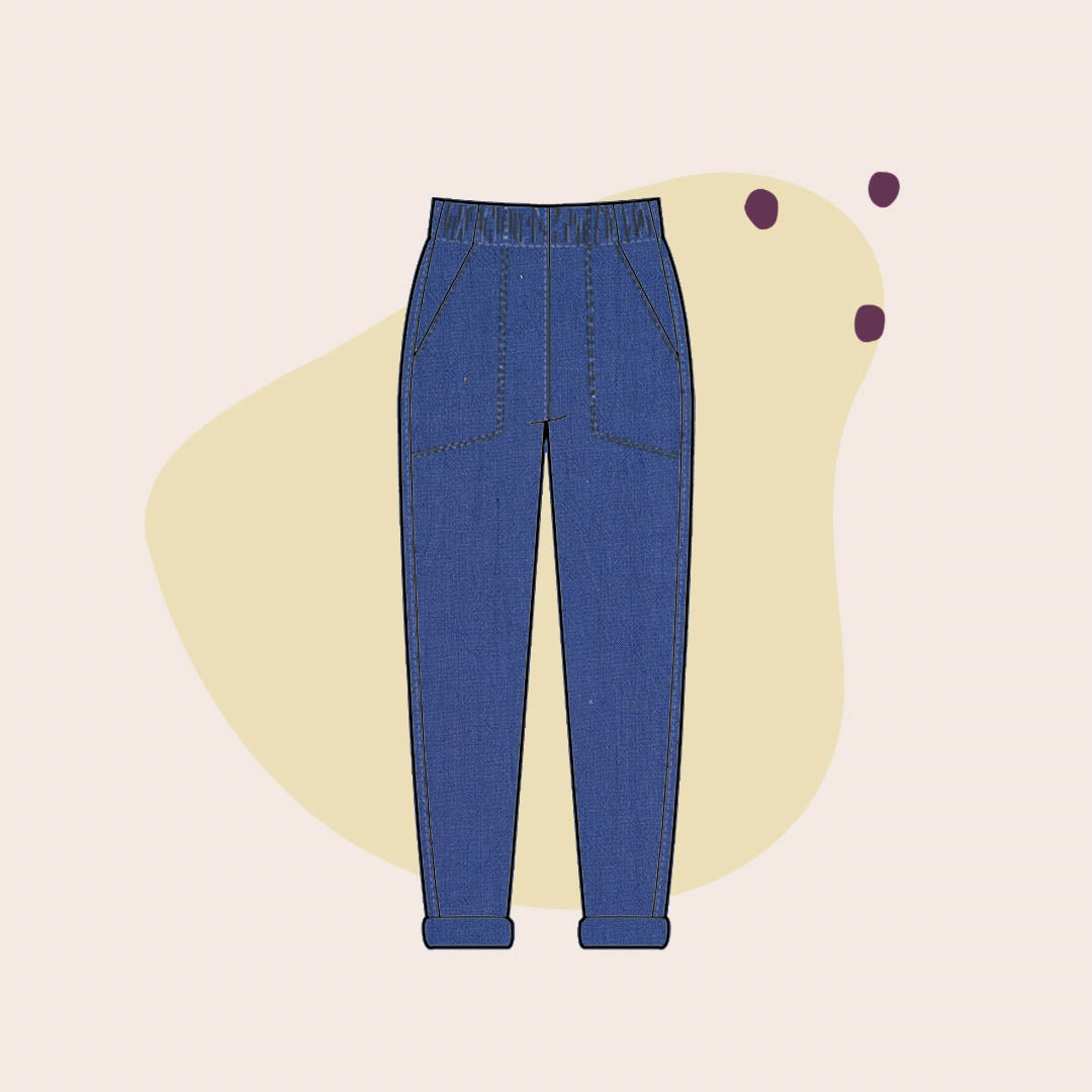 Sewing Kit - Free Range Slacks in Blue Washed Cotton