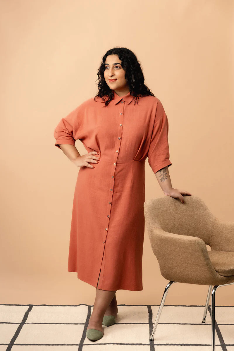 Sewing Kit - Silmu Shirt Dress in Painted Foliage Viscose