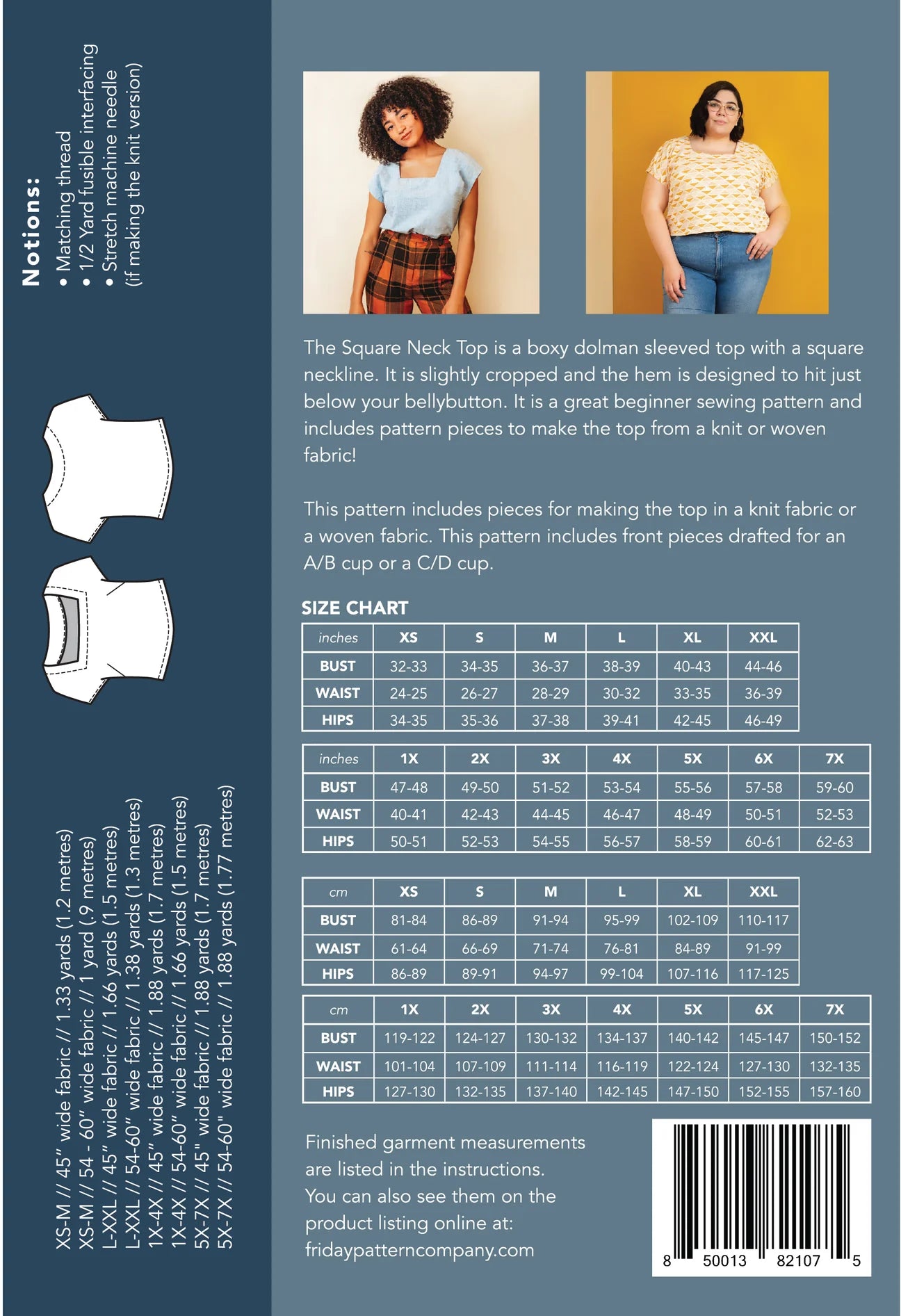 FRIDAY Pattern Co - Square Neck Top Sewing Pattern