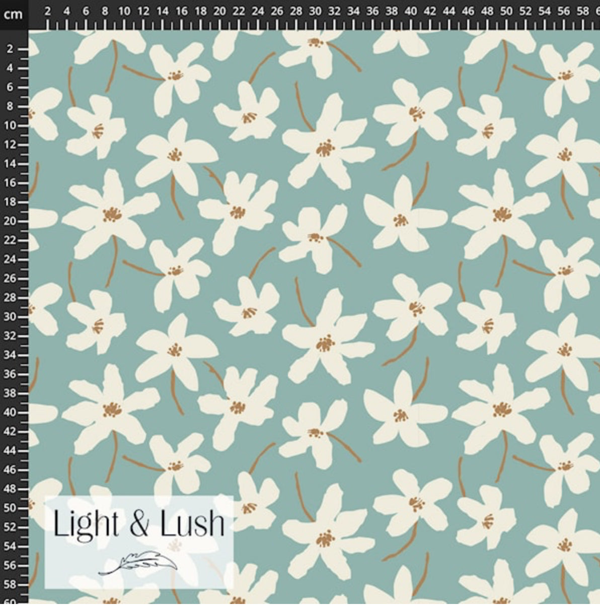 REMNANT 0.38 Metre - Light & Lush - White Flowers on Mint Viscose Twill Fabric