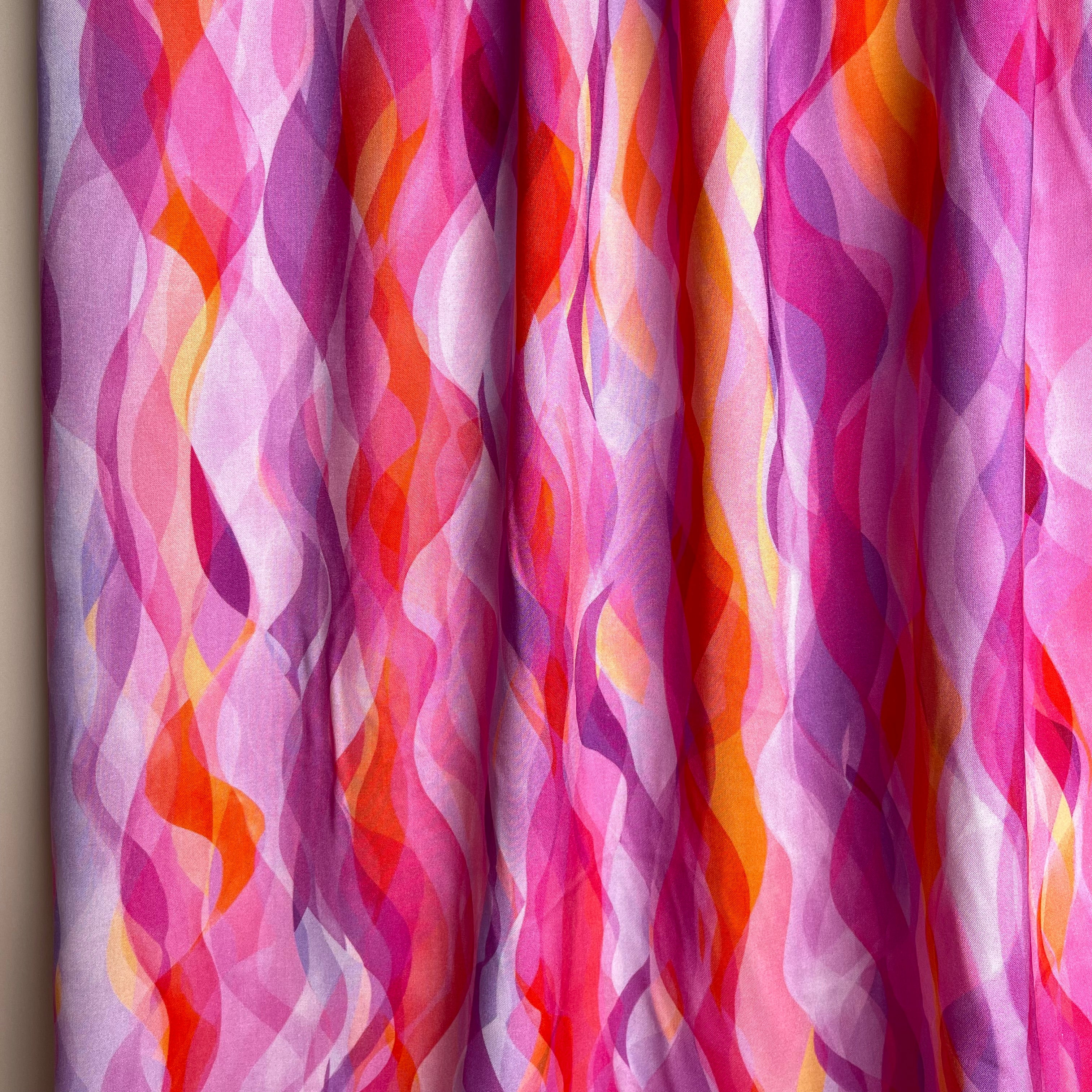 REMNANT 2.32 Metres with Fault (small white dot in print) - Chroma Rose Waves Rayon Fabric