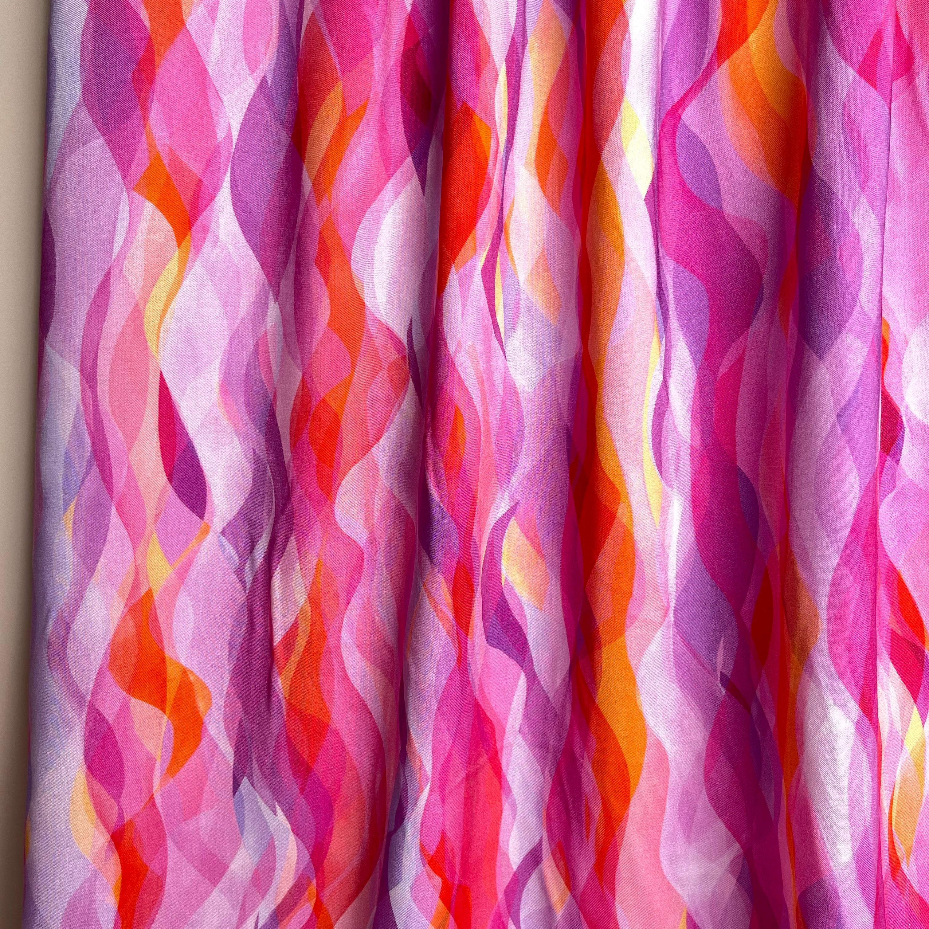 REMNANT 2.32 Metres with Fault (small white dot in print) - Chroma Rose Waves Rayon Fabric