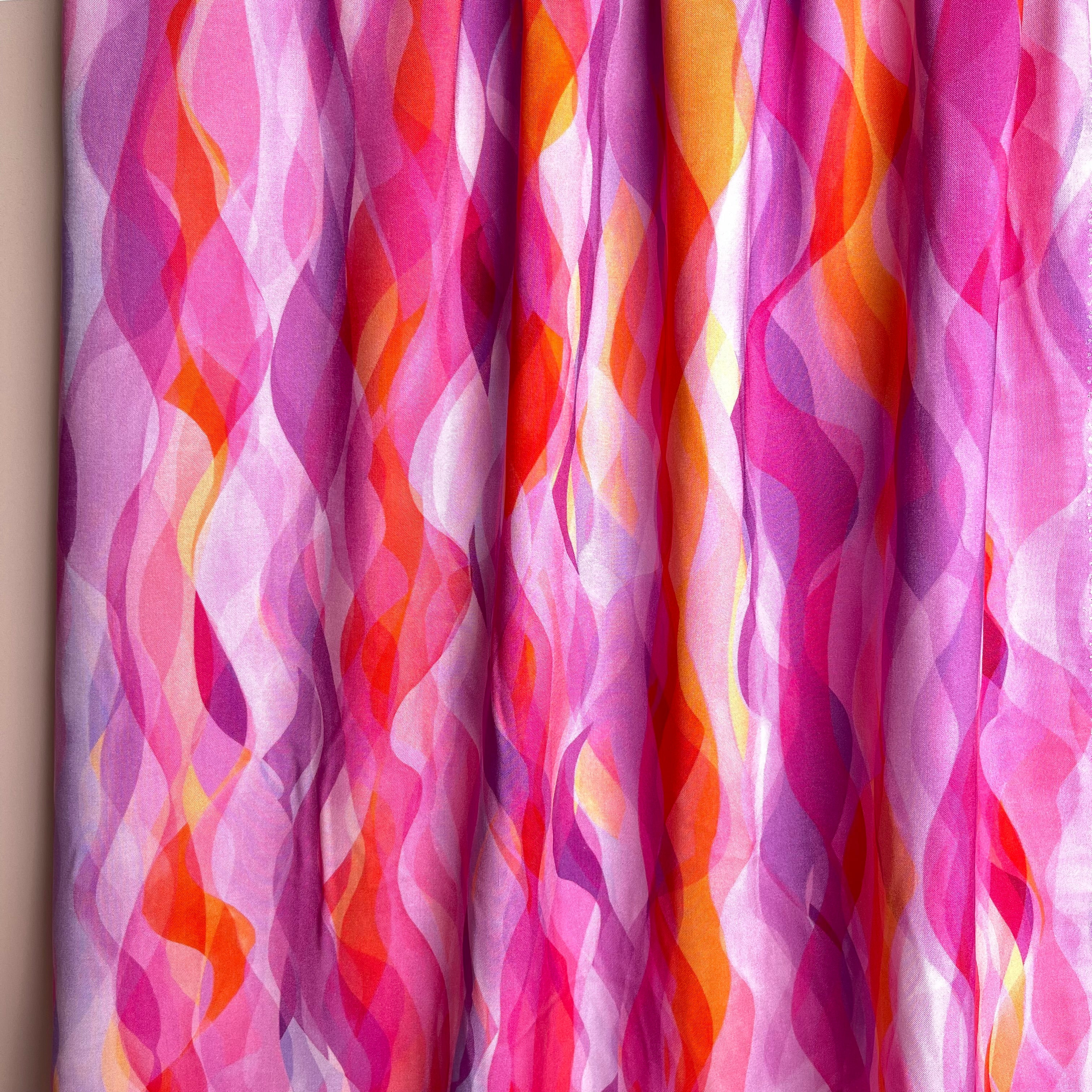 REMNANT 2.32 Metres with Fault (small white dot in print) - Chroma Rose Waves Rayon Fabric