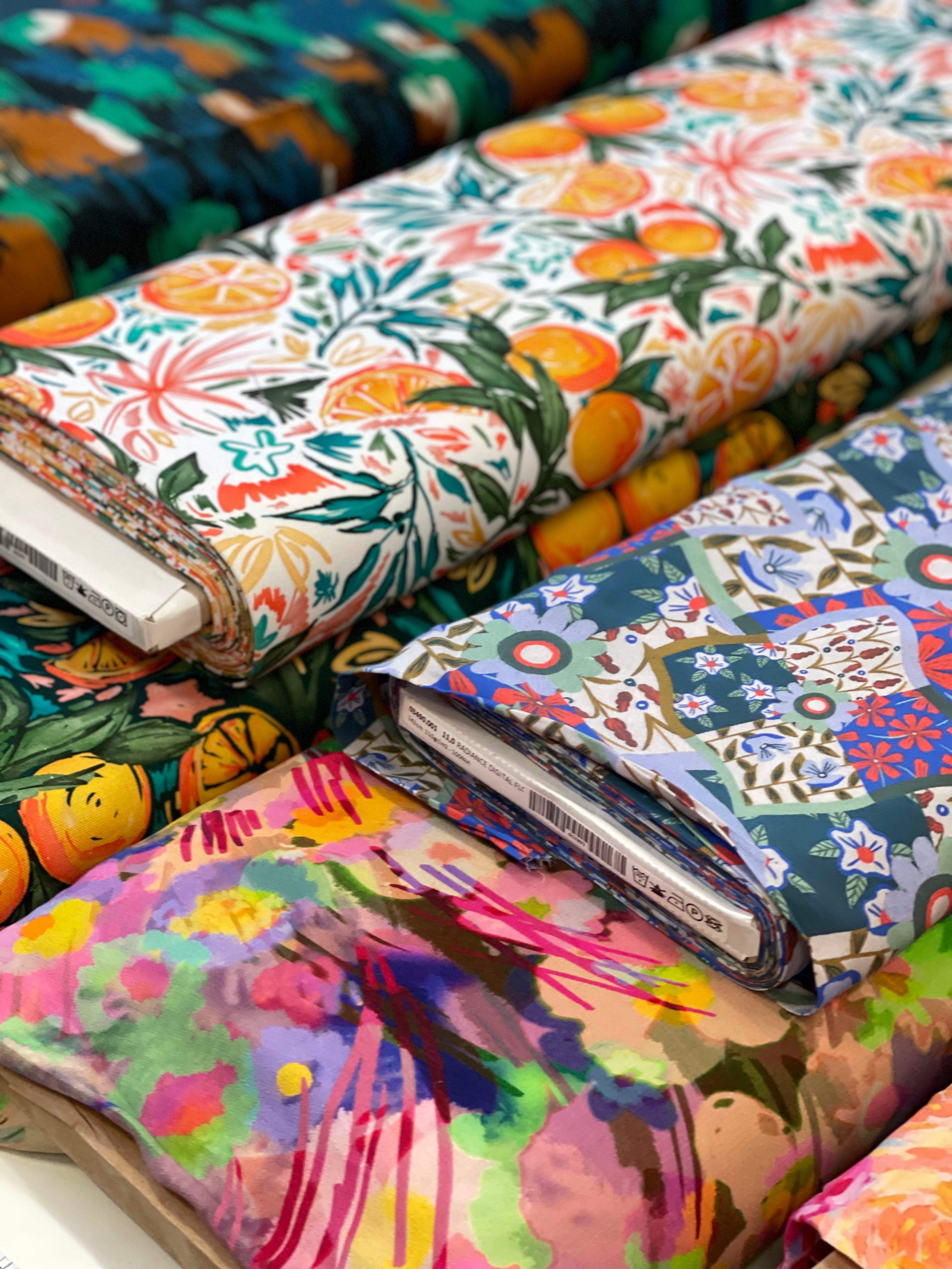 Floral Patchwork Print in Blue and Red Viscose Fabric
