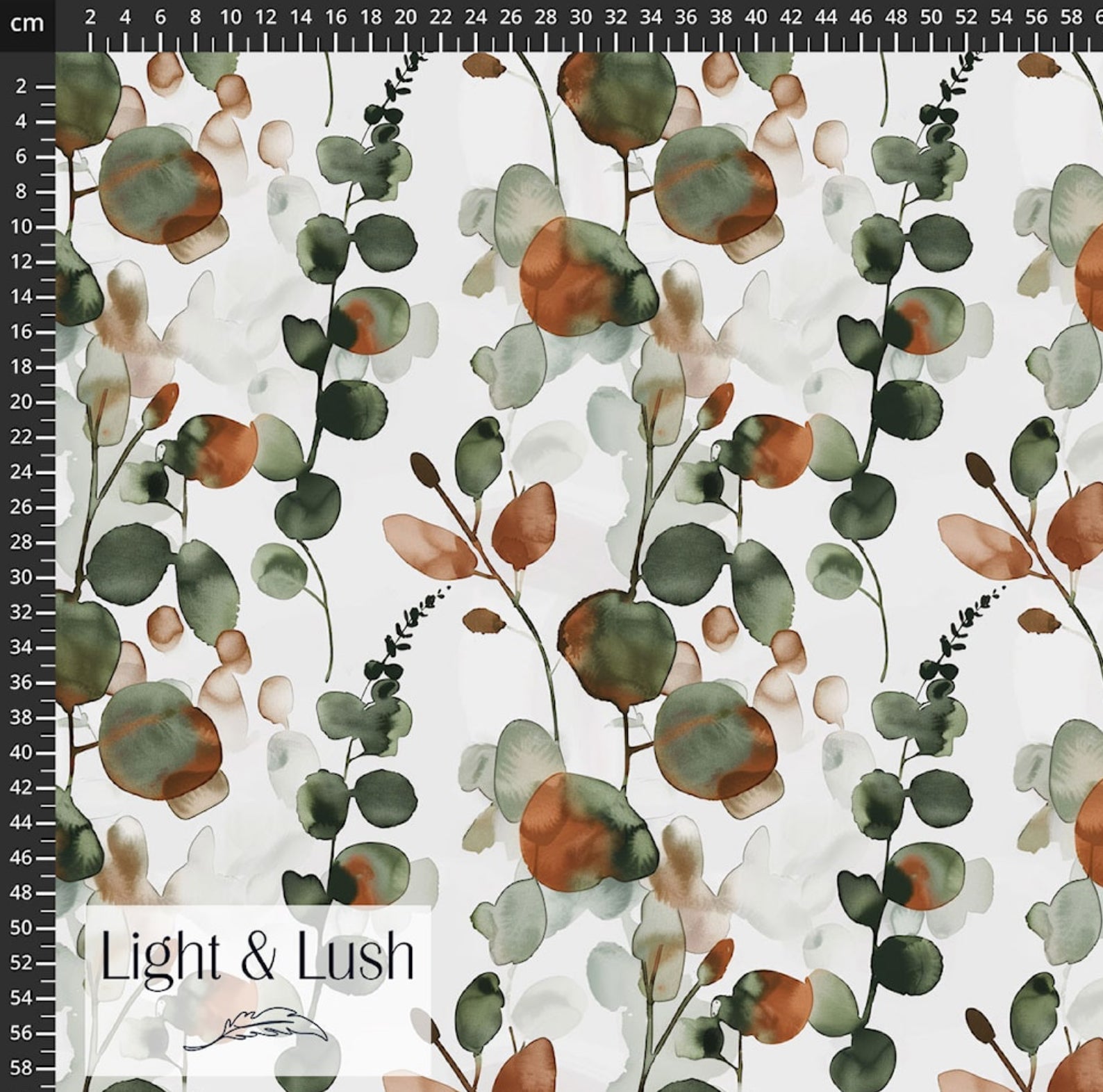 Light & Lush - Eucalyptus Leaves Green & Rust Viscose Twill Fabric