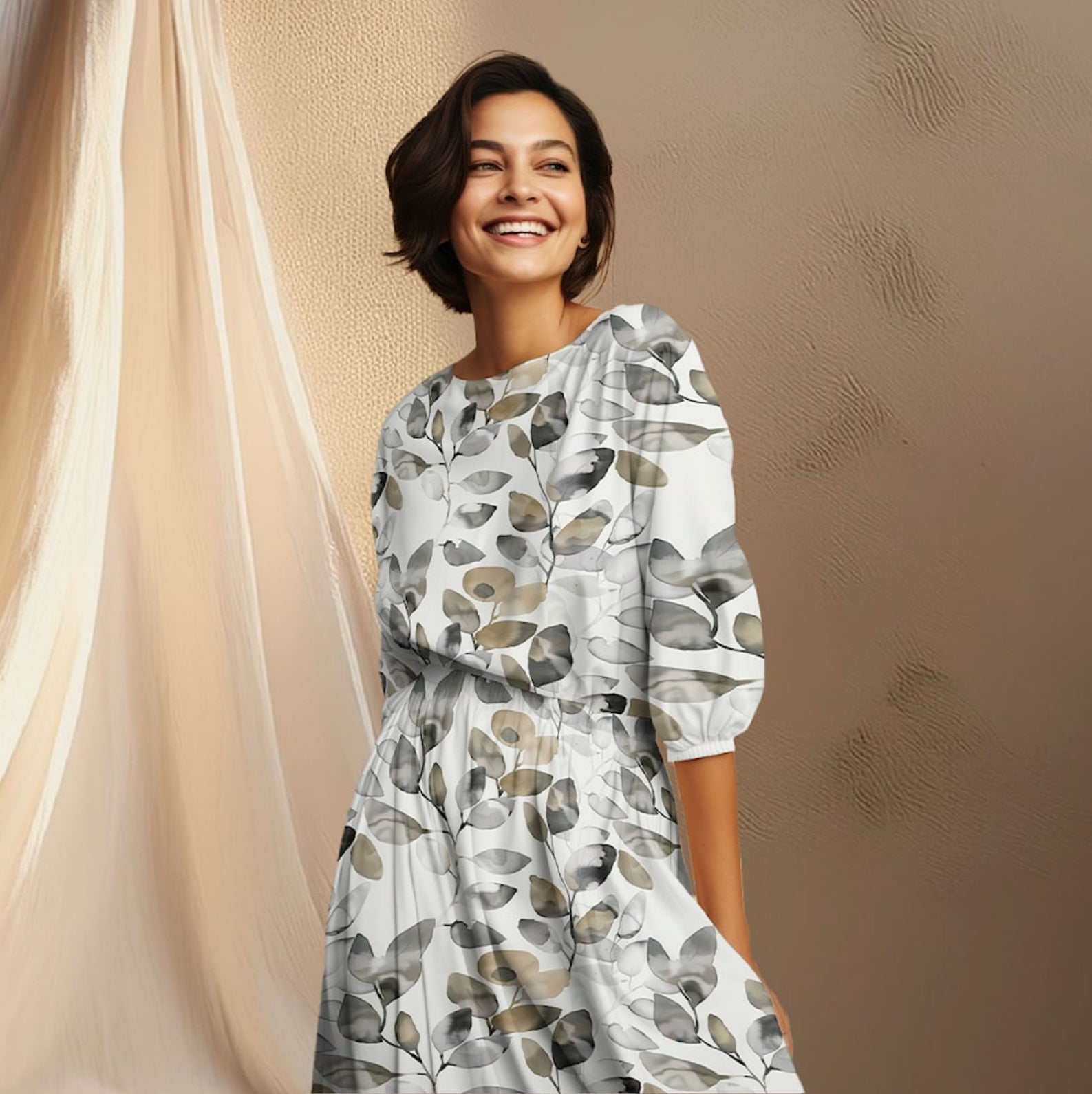 Light & Lush - Eucalyptus Leaves Olive & Grey Viscose Twill Fabric