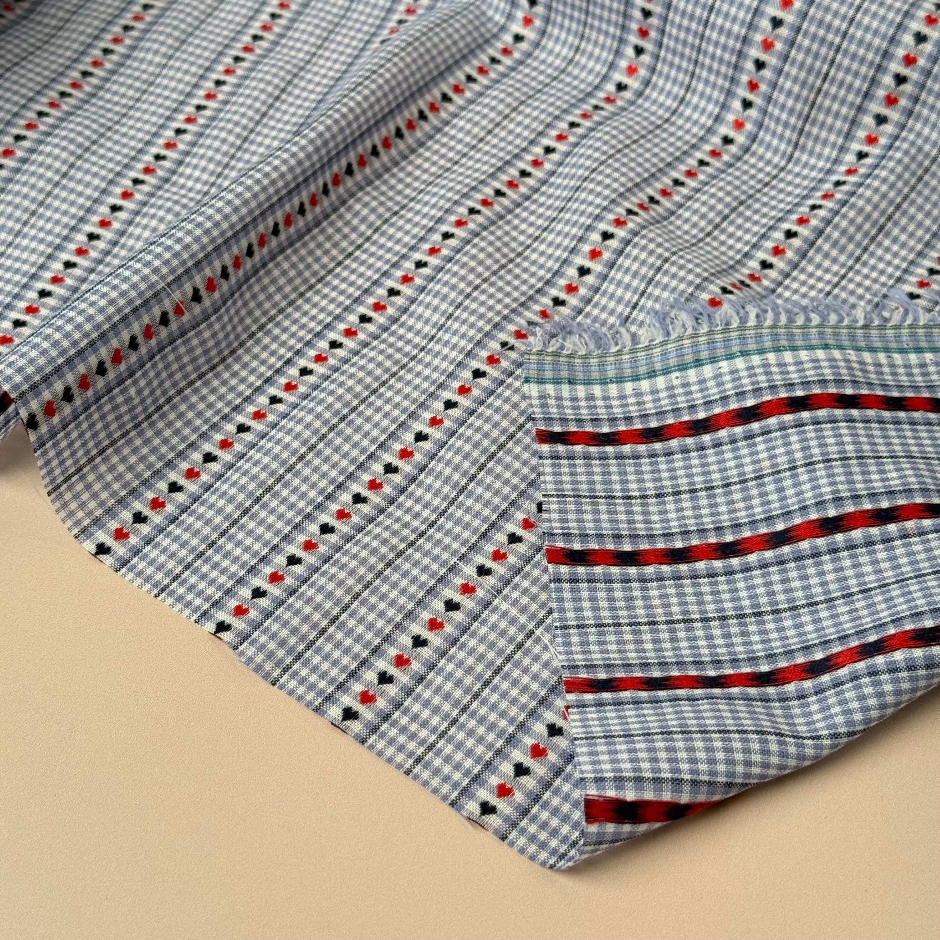 Sewing Kit - Cousette Castagnette Blouse in Light Blue with Hearts Gingham Cotton Jacquard