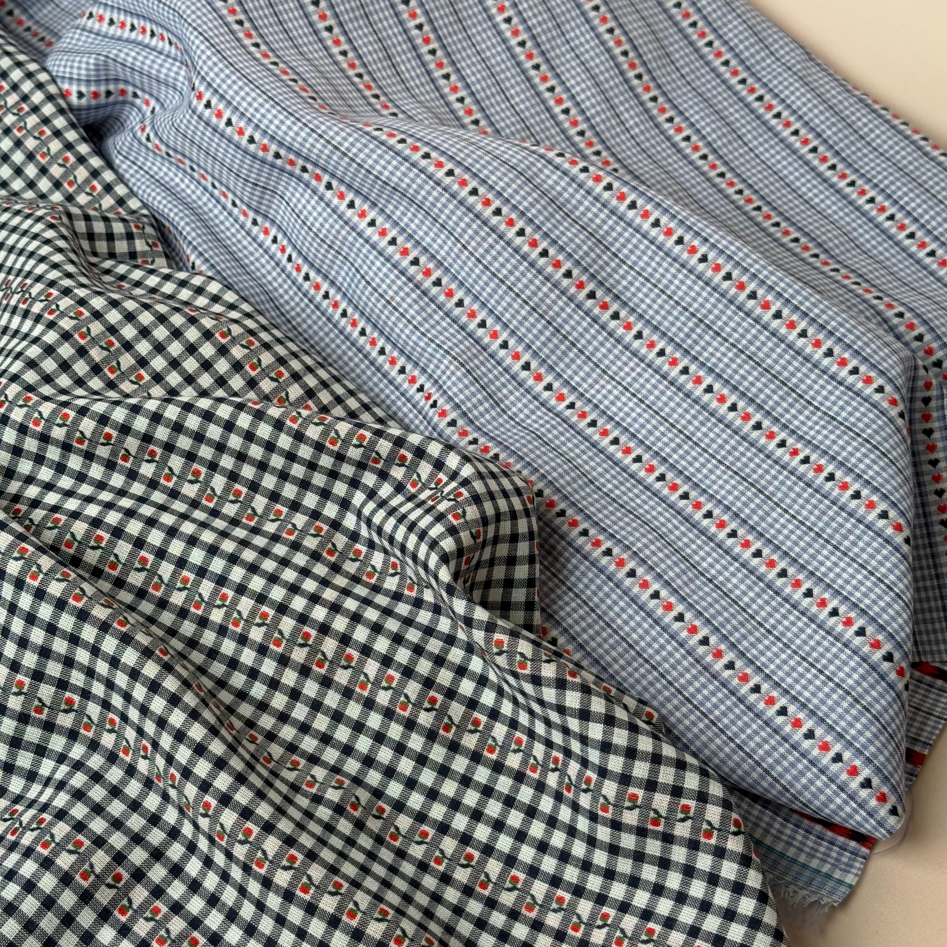Flowers on Dark Navy Gingham Yarn Dyed Cotton Jacquard