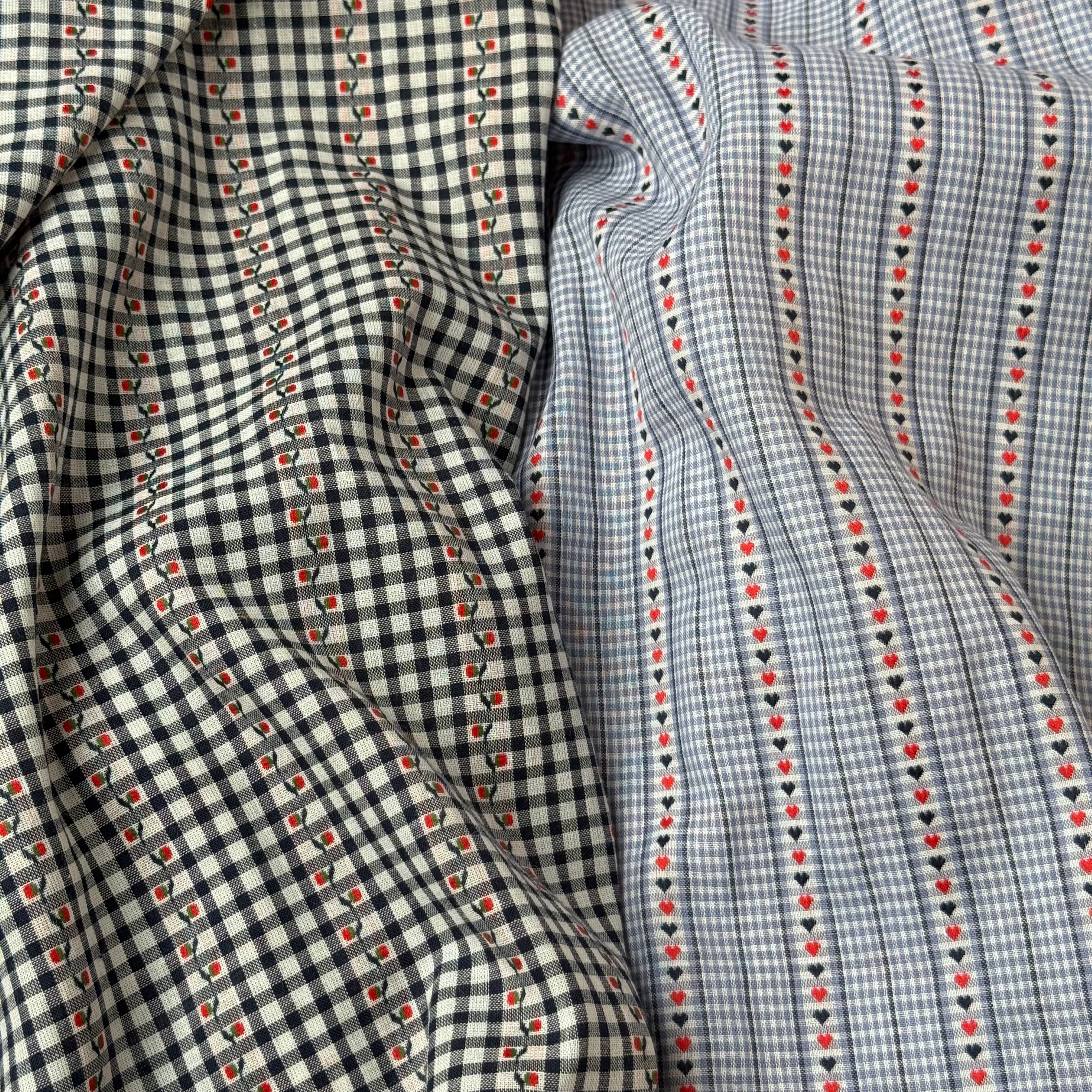 Sewing Kit - Cousette Castagnette Blouse in Light Blue with Hearts Gingham Cotton Jacquard