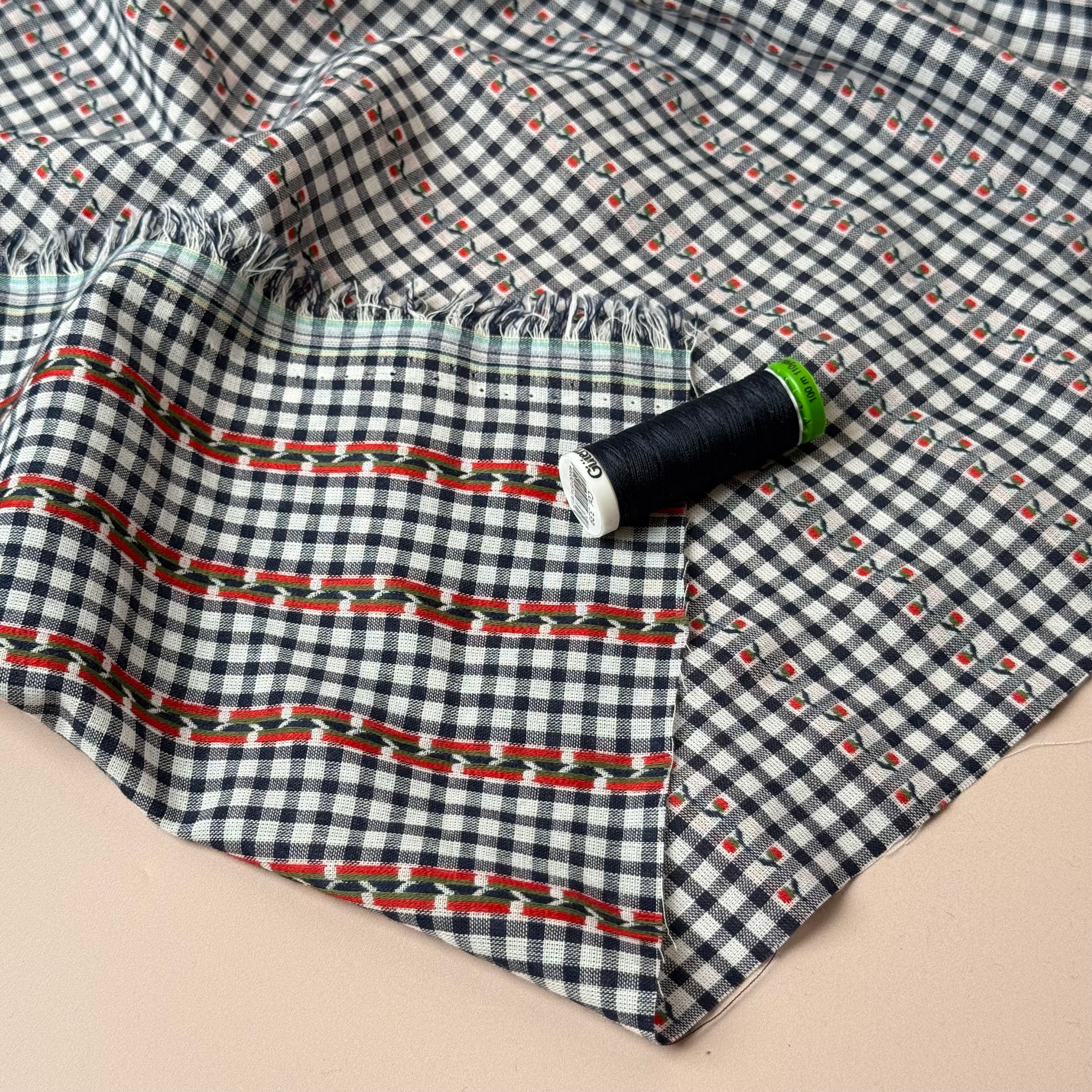 Sewing Kit - Cousette Castagnette Blouse in Navy Gingham Cotton Jacquard