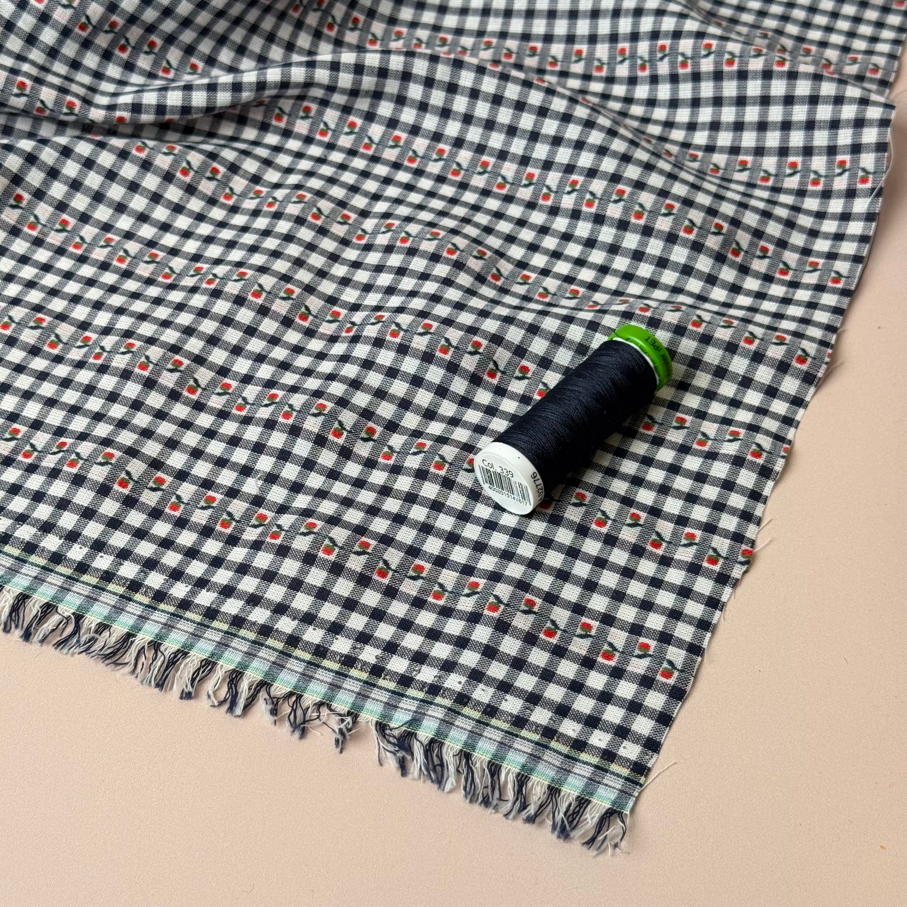 Sewing Kit - Cousette Castagnette Blouse in Navy Gingham Cotton Jacquard