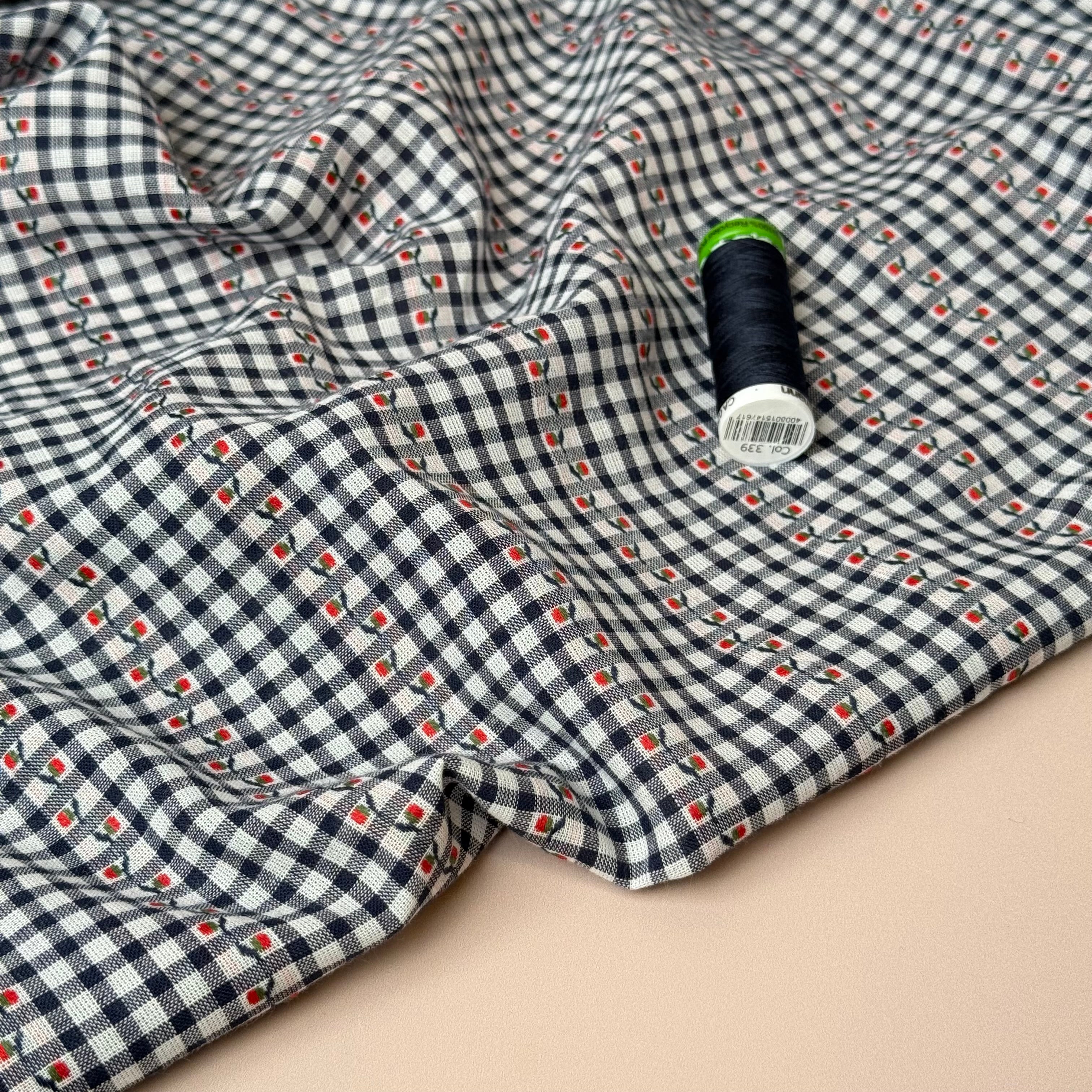Sewing Kit - Cousette Castagnette Blouse in Navy Gingham Cotton Jacquard
