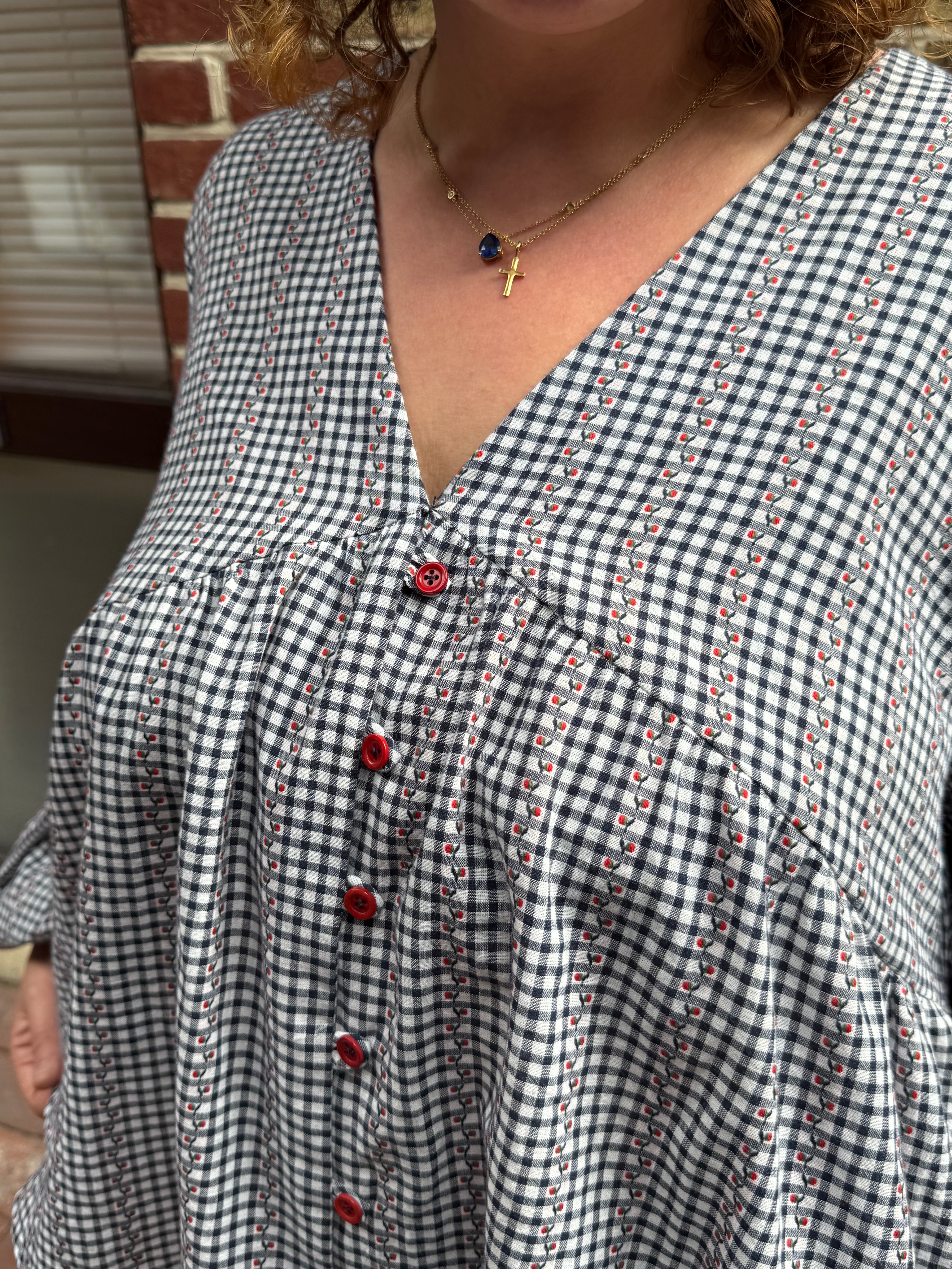 Sewing Kit - Cousette Castagnette Blouse in Navy Gingham Cotton Jacquard